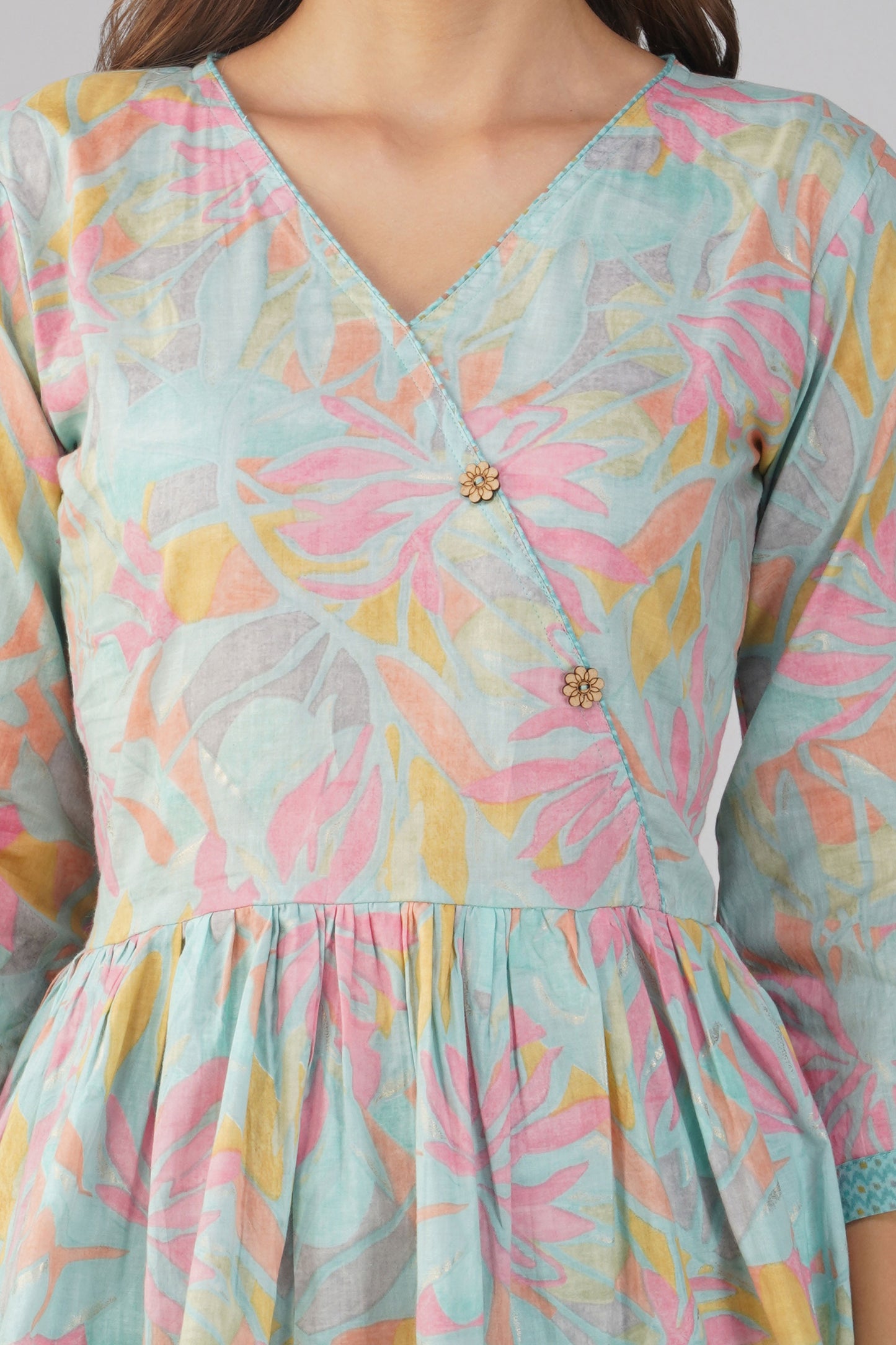 Sargam Sky Blue Cotton Co-ord Set – Peplum Top with Wooden Buttons & Textured Pants