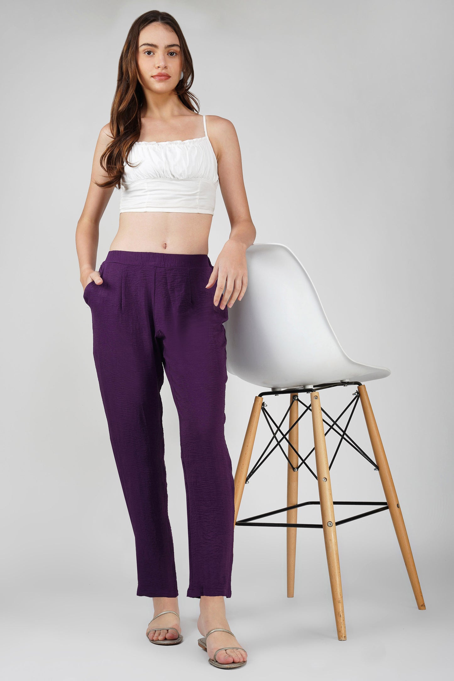 GoGo Pants – Dark Purple Soft Crush Trousers with Pocket