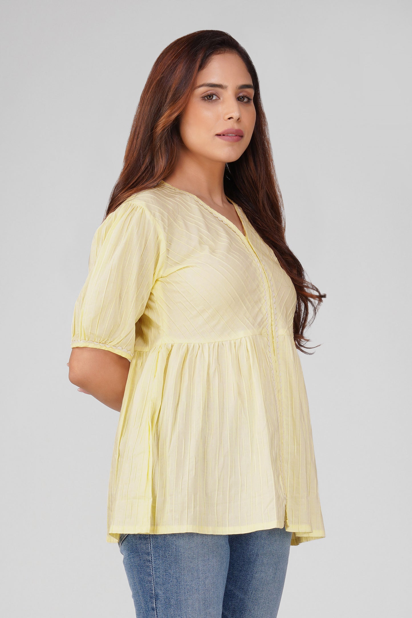 Pastel Yellow Polo Cotton Peplum Top | Bindigasm