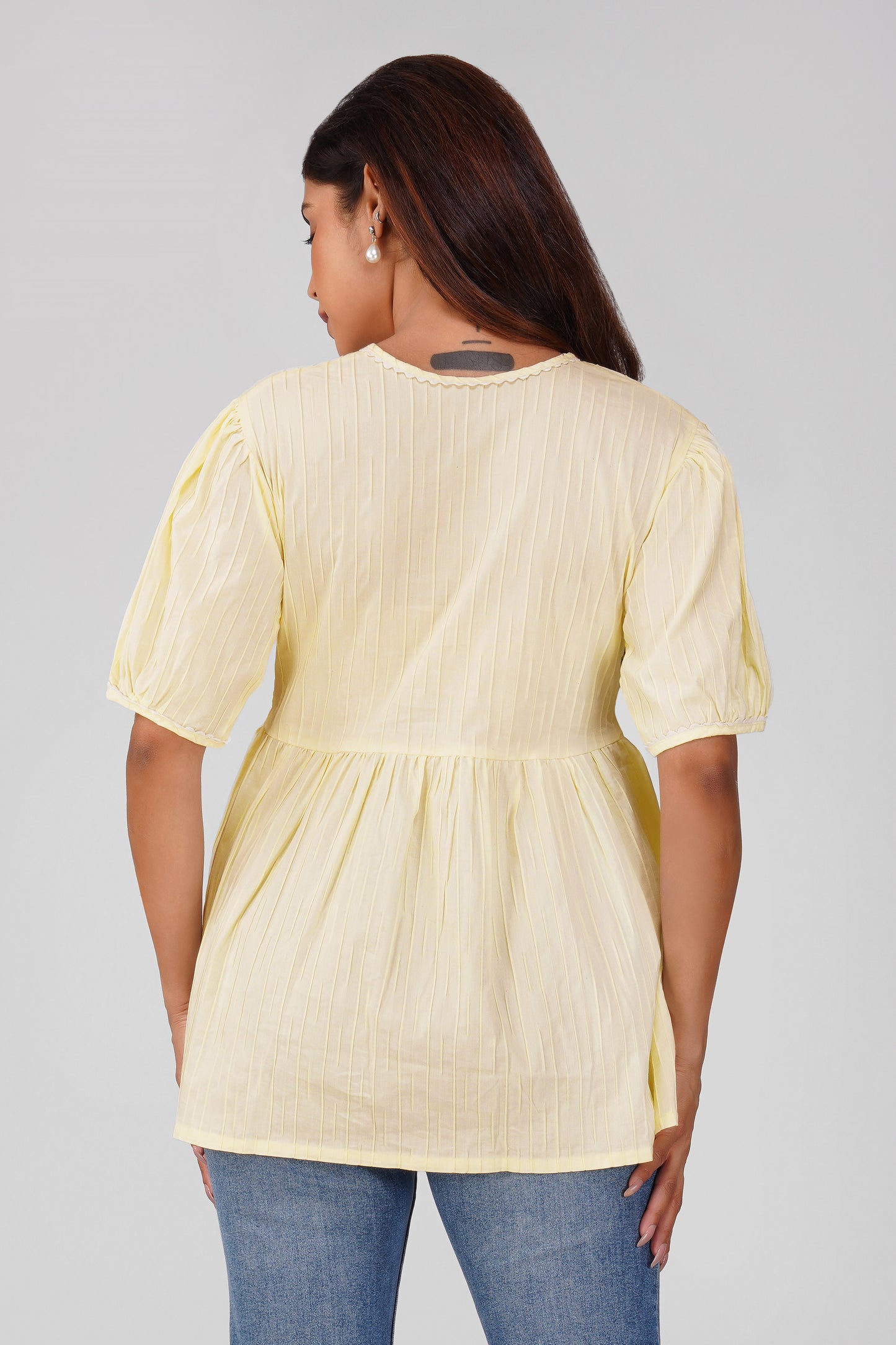 Pastel Yellow Polo Cotton Peplum Top | Bindigasm