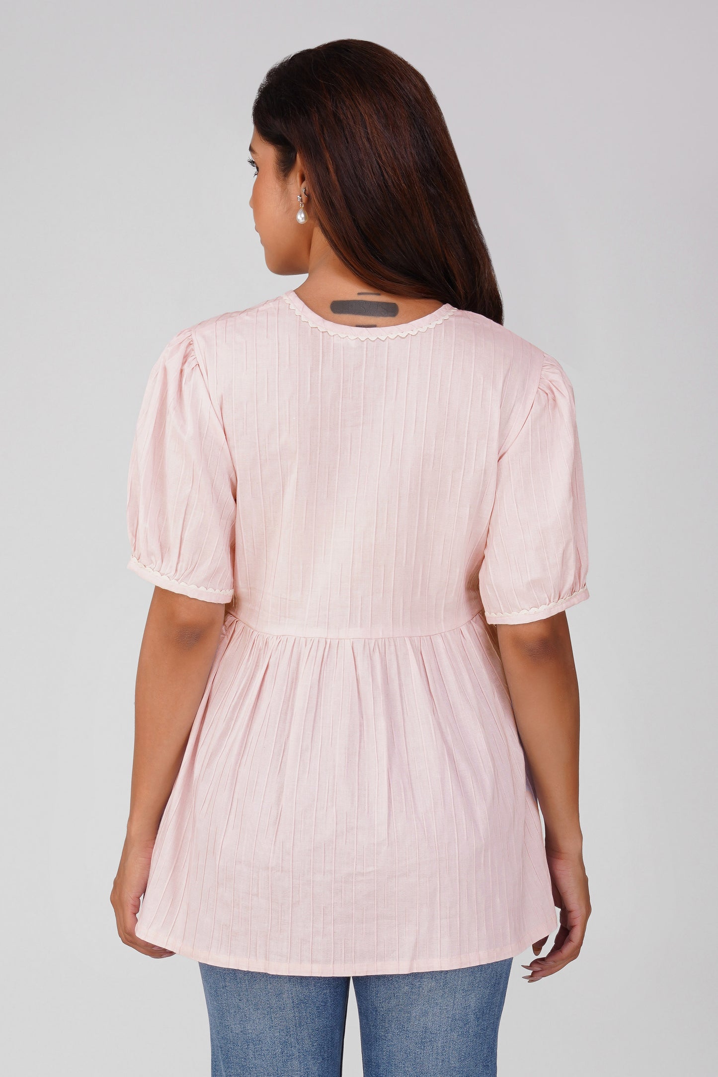 Pastel Pink Polo Cotton Peplum Top | Bindigasm