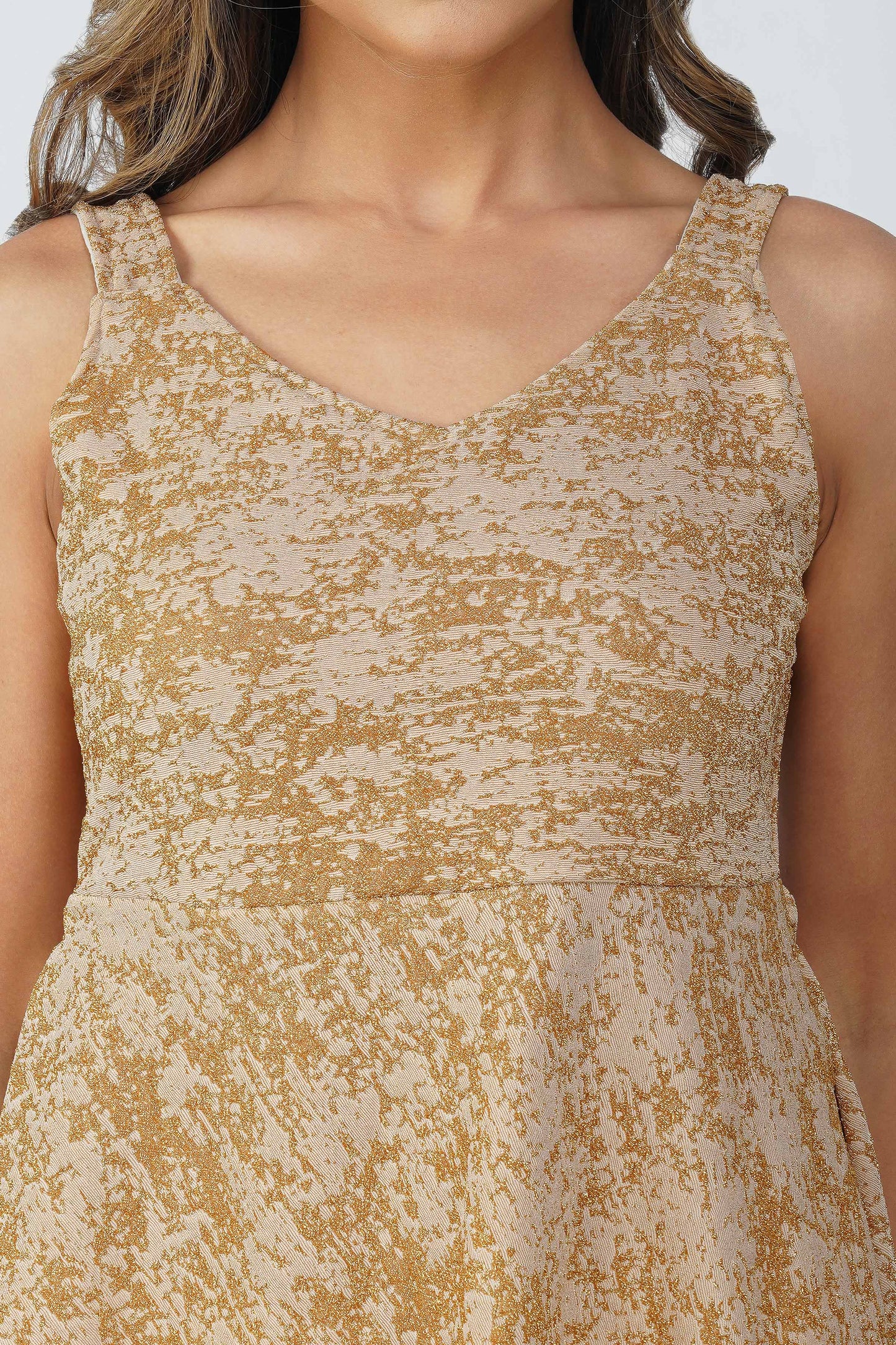 Champagne Glow Peplum Top – Cream & Gold Metallic Partywear