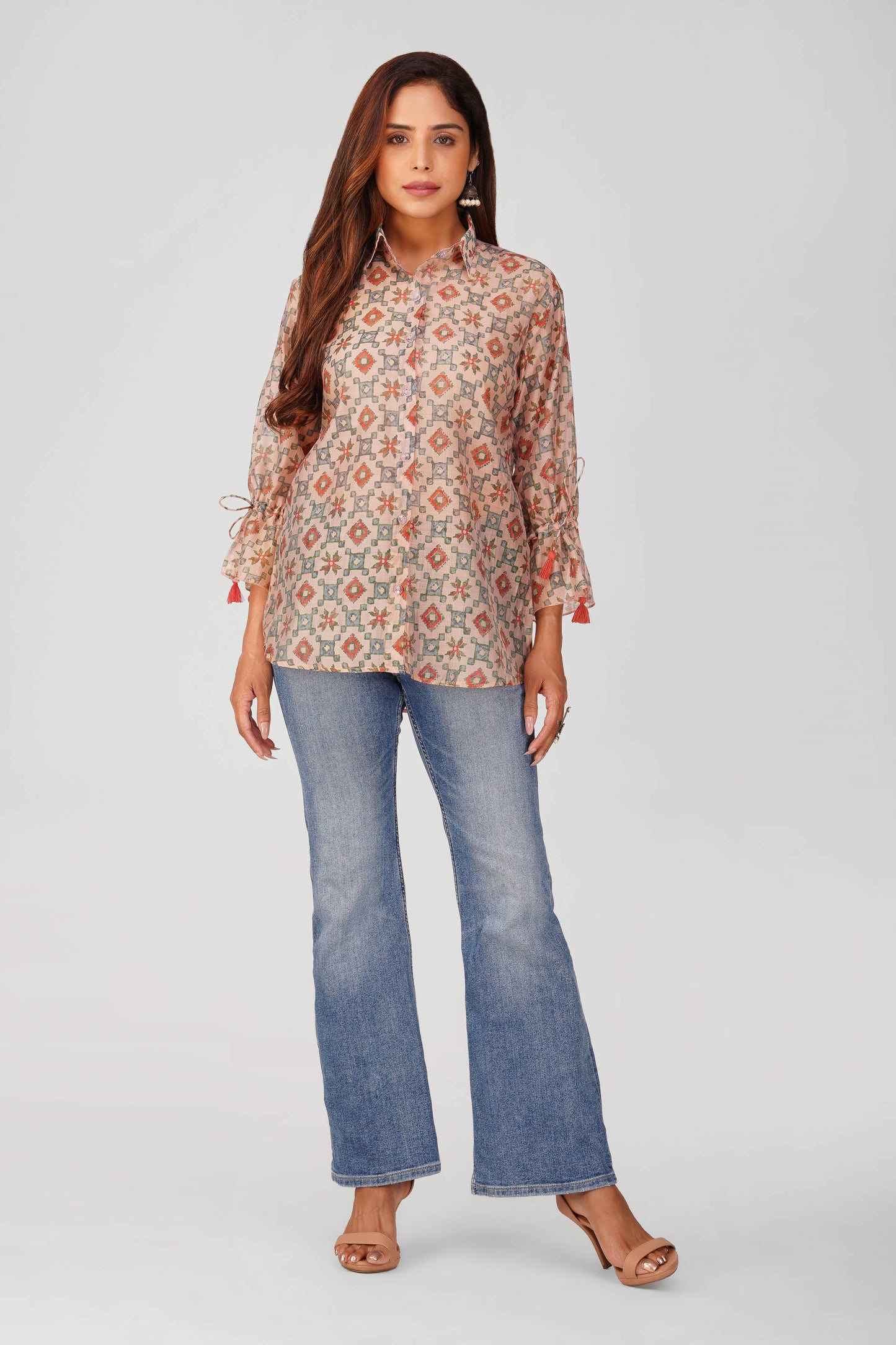 Baawri Pink Chanderi Printed Shirt with Handmade Tassel Detail | Bindigasm