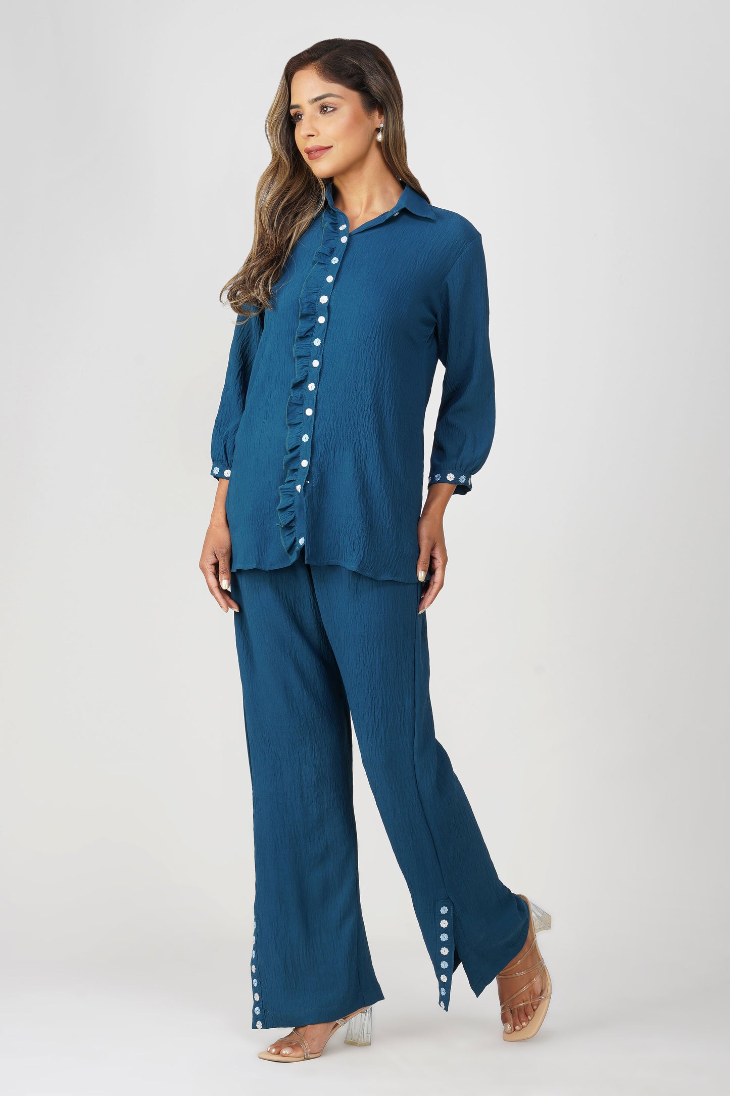 Phoolmati Embroidered Coord Set – Peacock Blue by Bindigasm