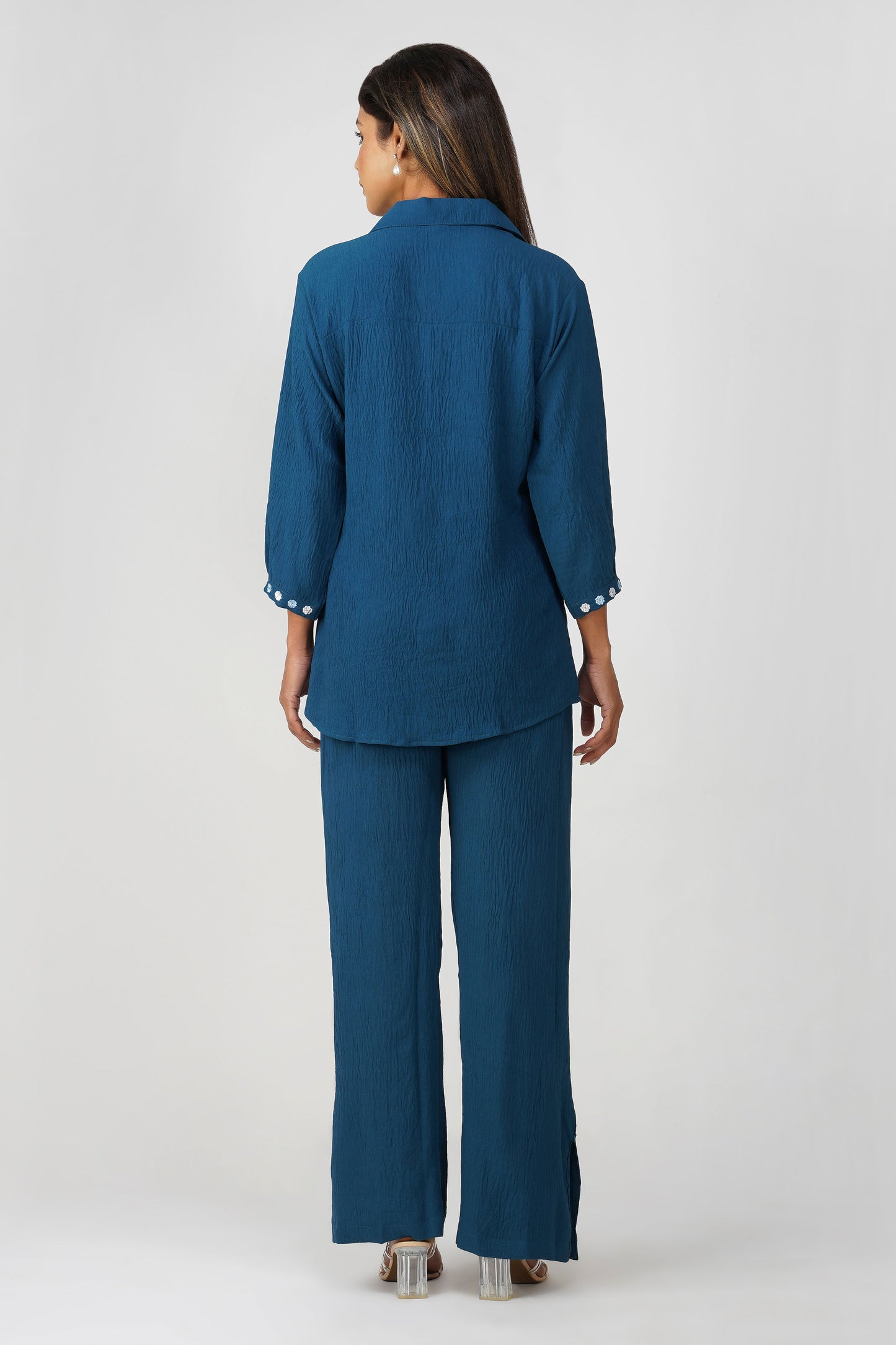 Phoolmati Embroidered Coord Set – Peacock Blue by Bindigasm