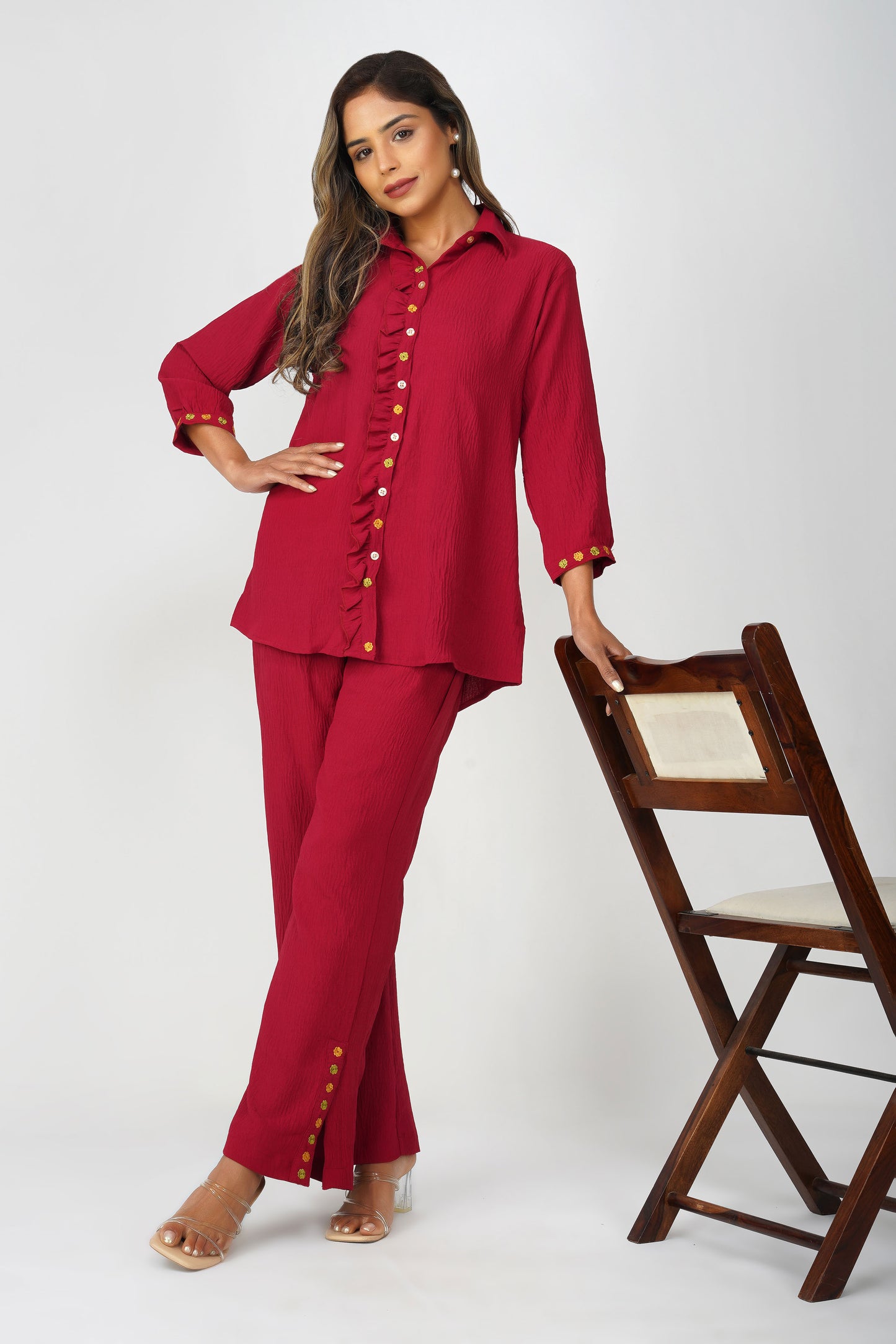 Phoolmati Embroidered Coord Set – Vermilion Red by Bindigasm