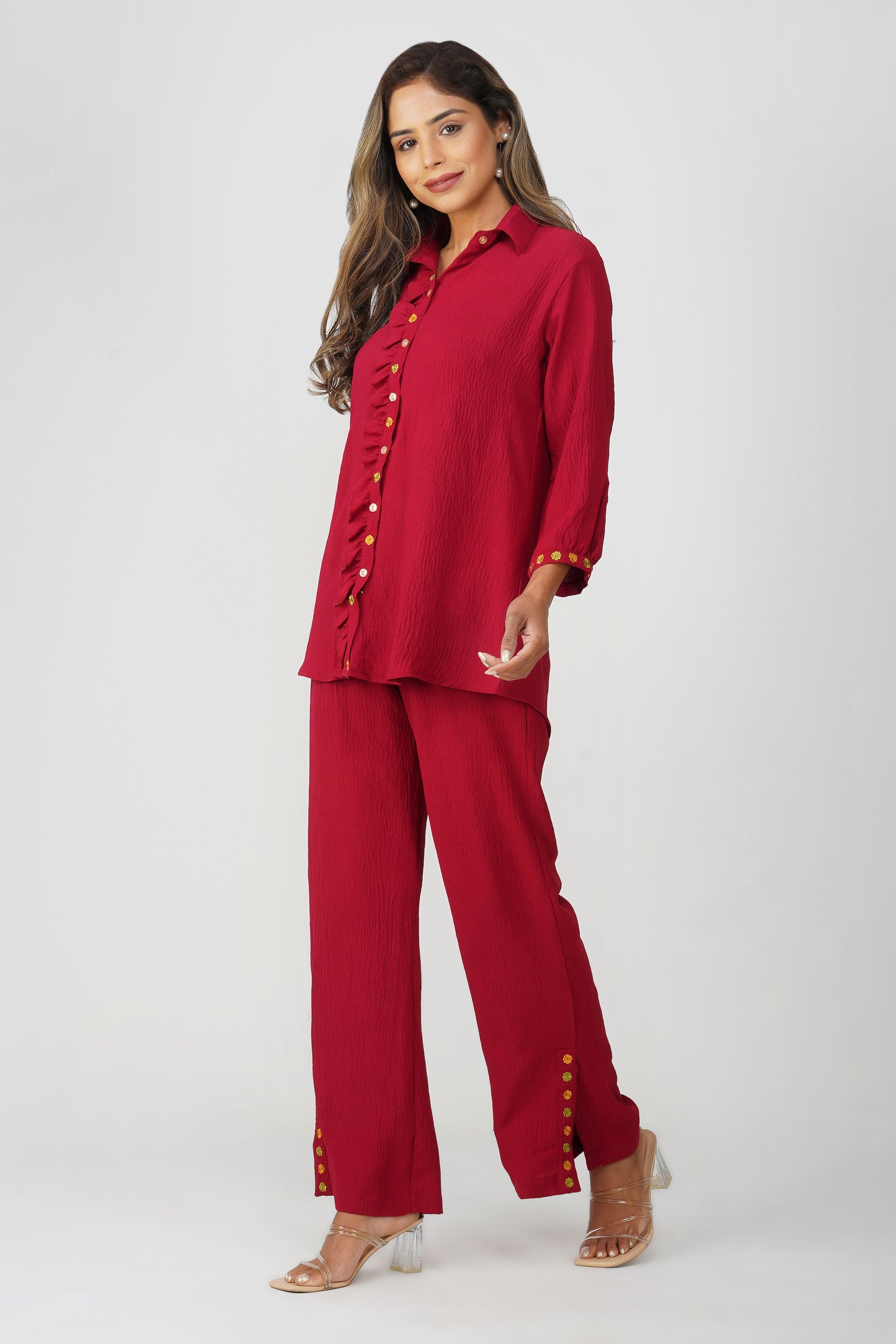 Phoolmati Embroidered Coord Set – Vermilion Red by Bindigasm