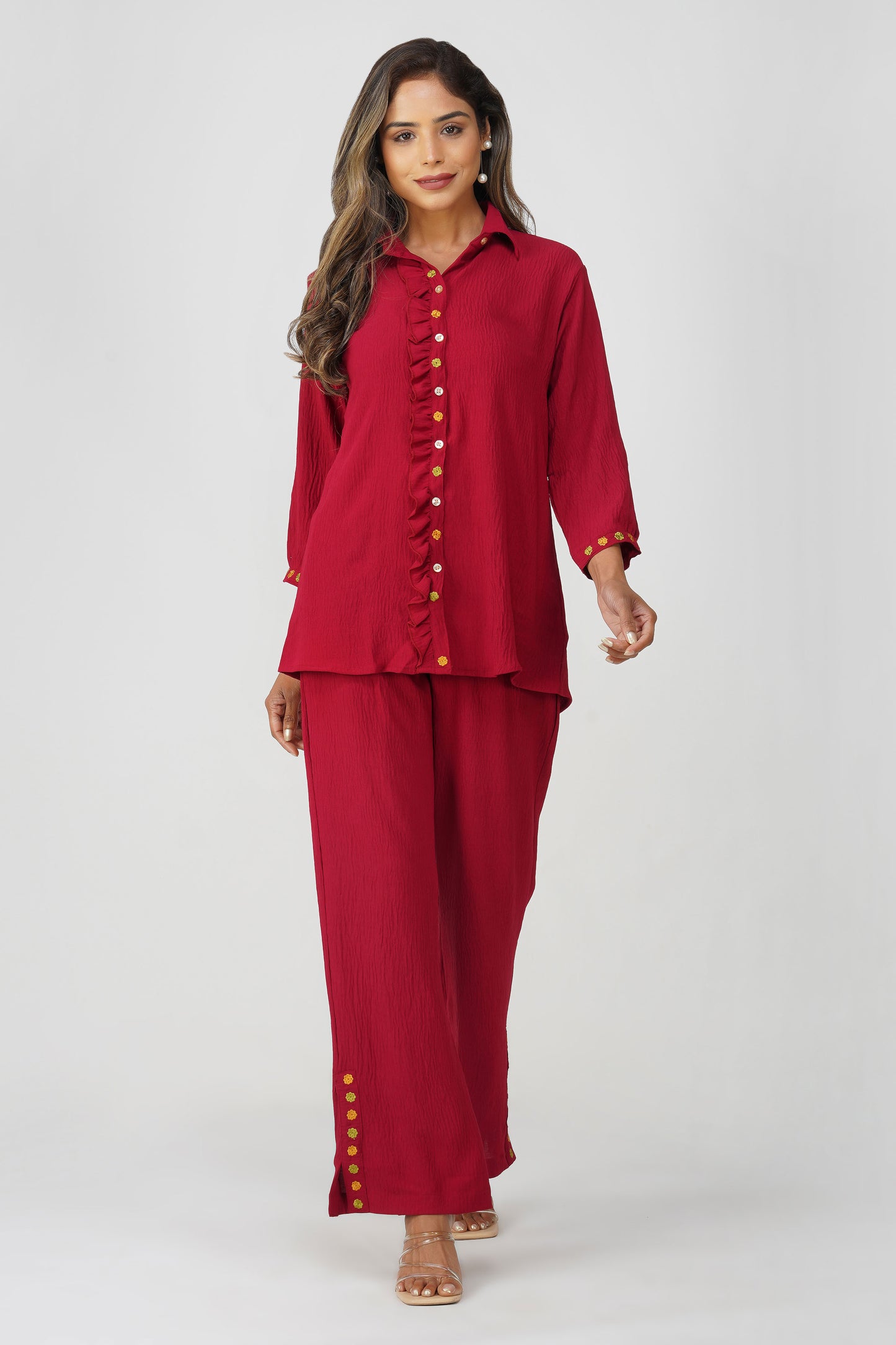 Phoolmati Embroidered Coord Set – Vermilion Red by Bindigasm