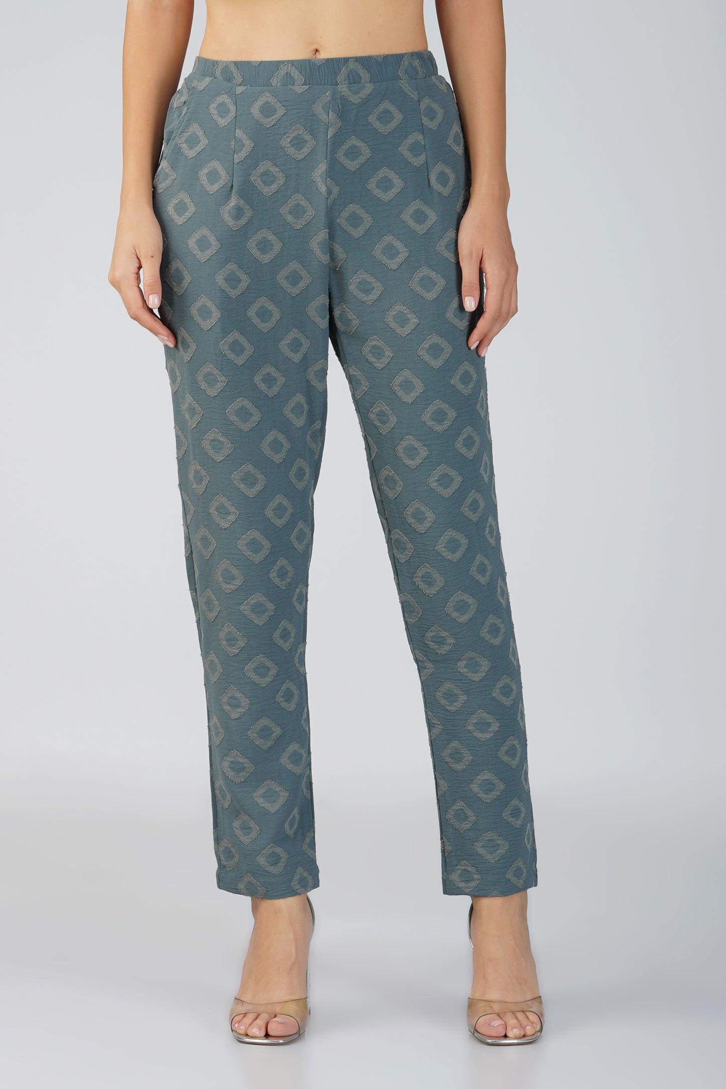 Grey Jacquard Shirt Lets Go Co-ord Set – Gathered Yoke Shirt with Relaxed Pants