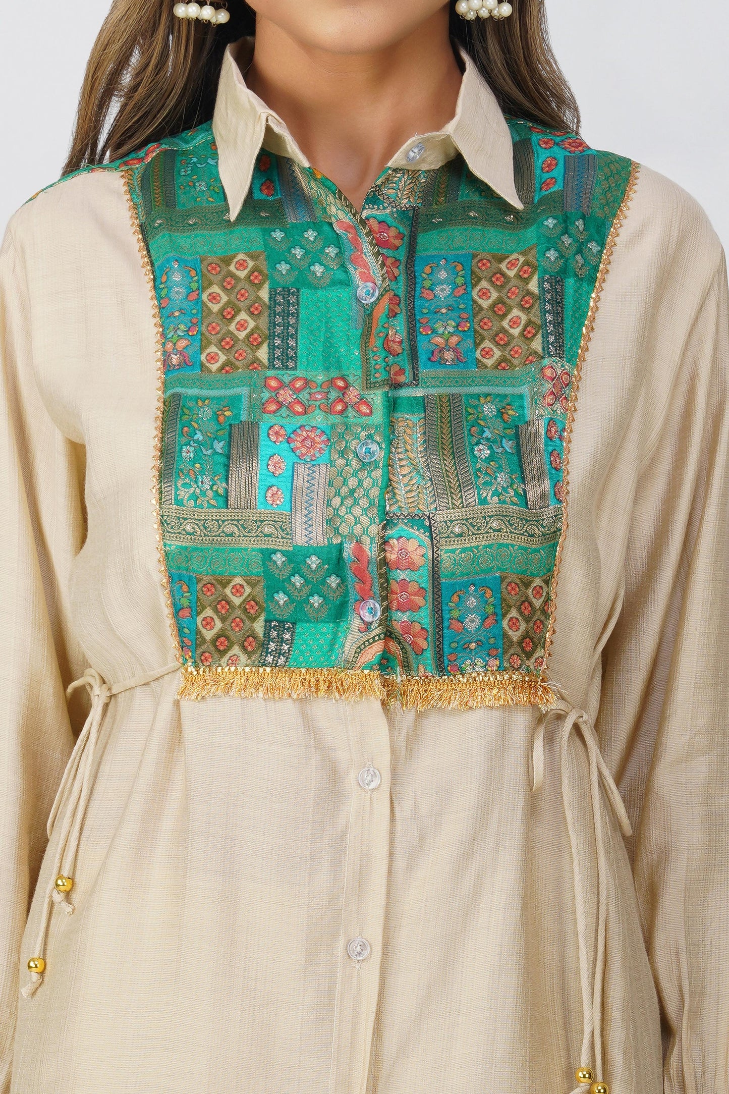 Almond Glow Banarasi Shirt Coord Set - Green