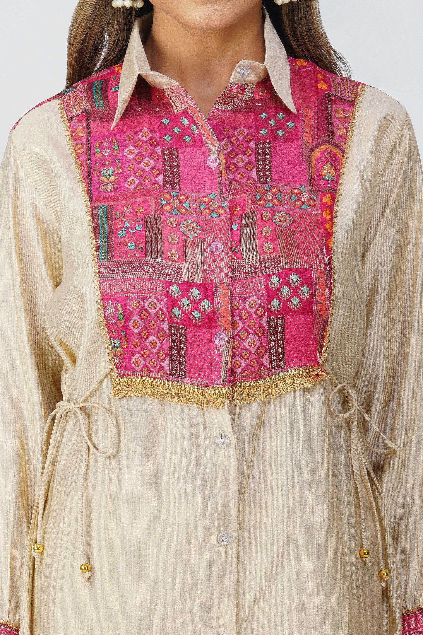 Almond Glow Banarasi Shirt Coord Set