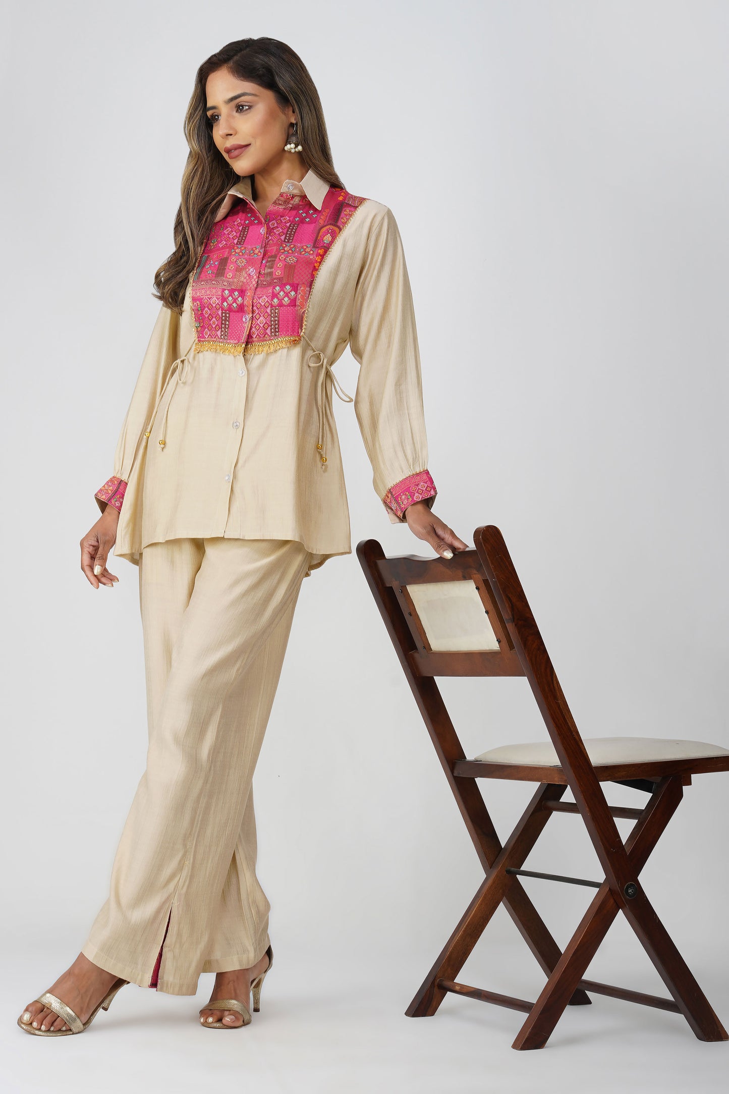 Almond Glow Banarasi Shirt Coord Set