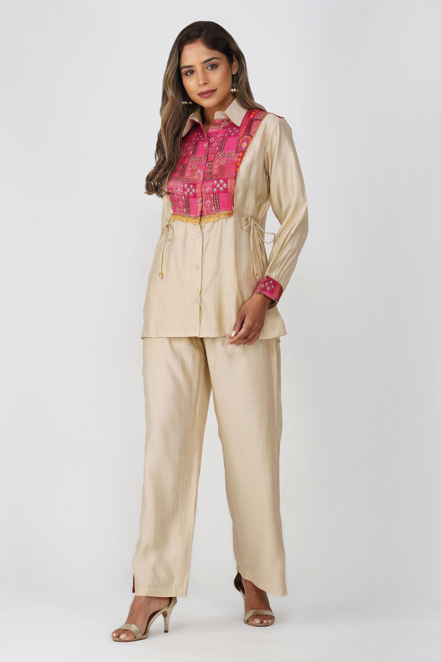 Almond Glow Banarasi Shirt Coord Set