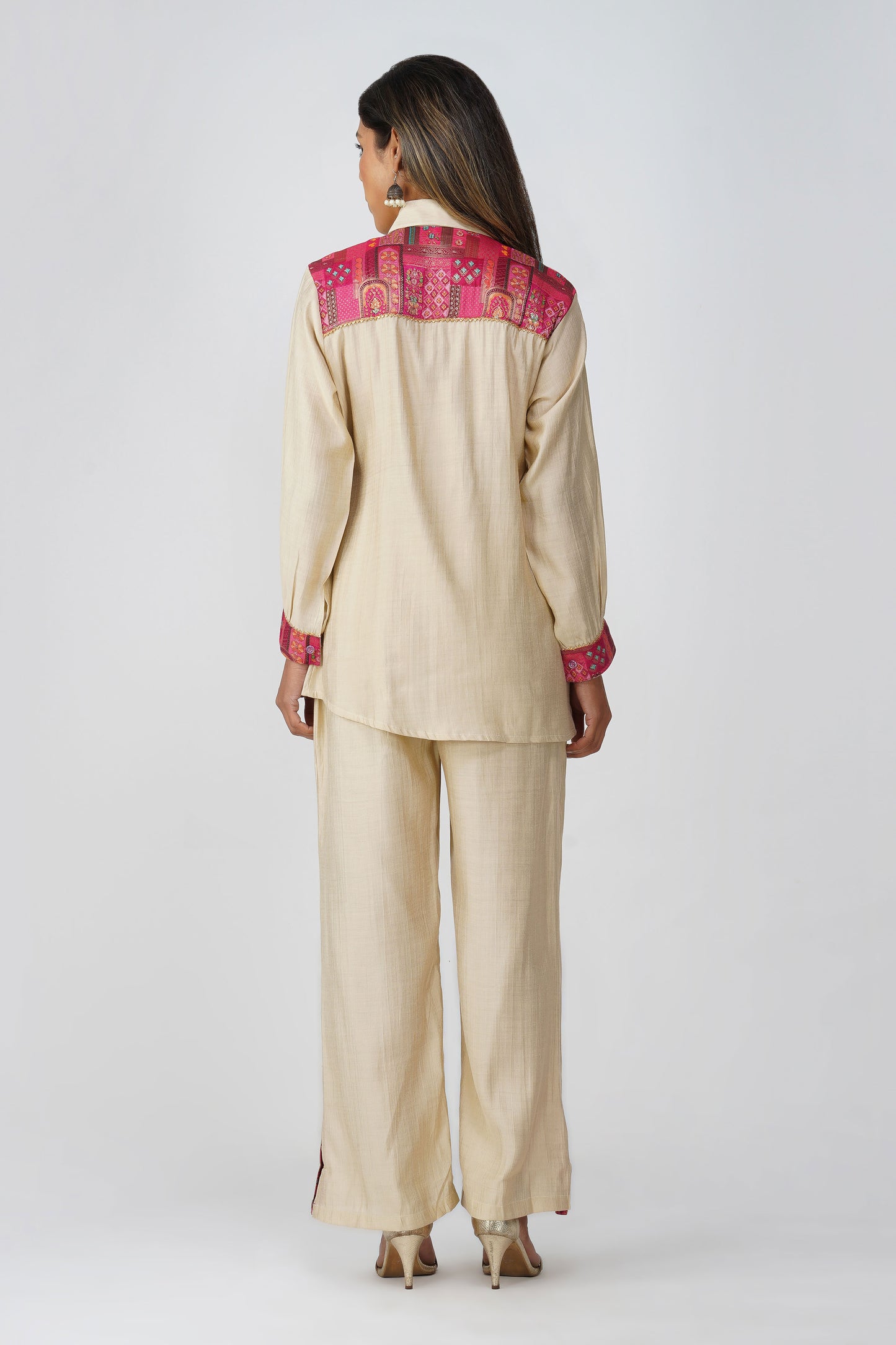 Almond Glow Banarasi Shirt Coord Set