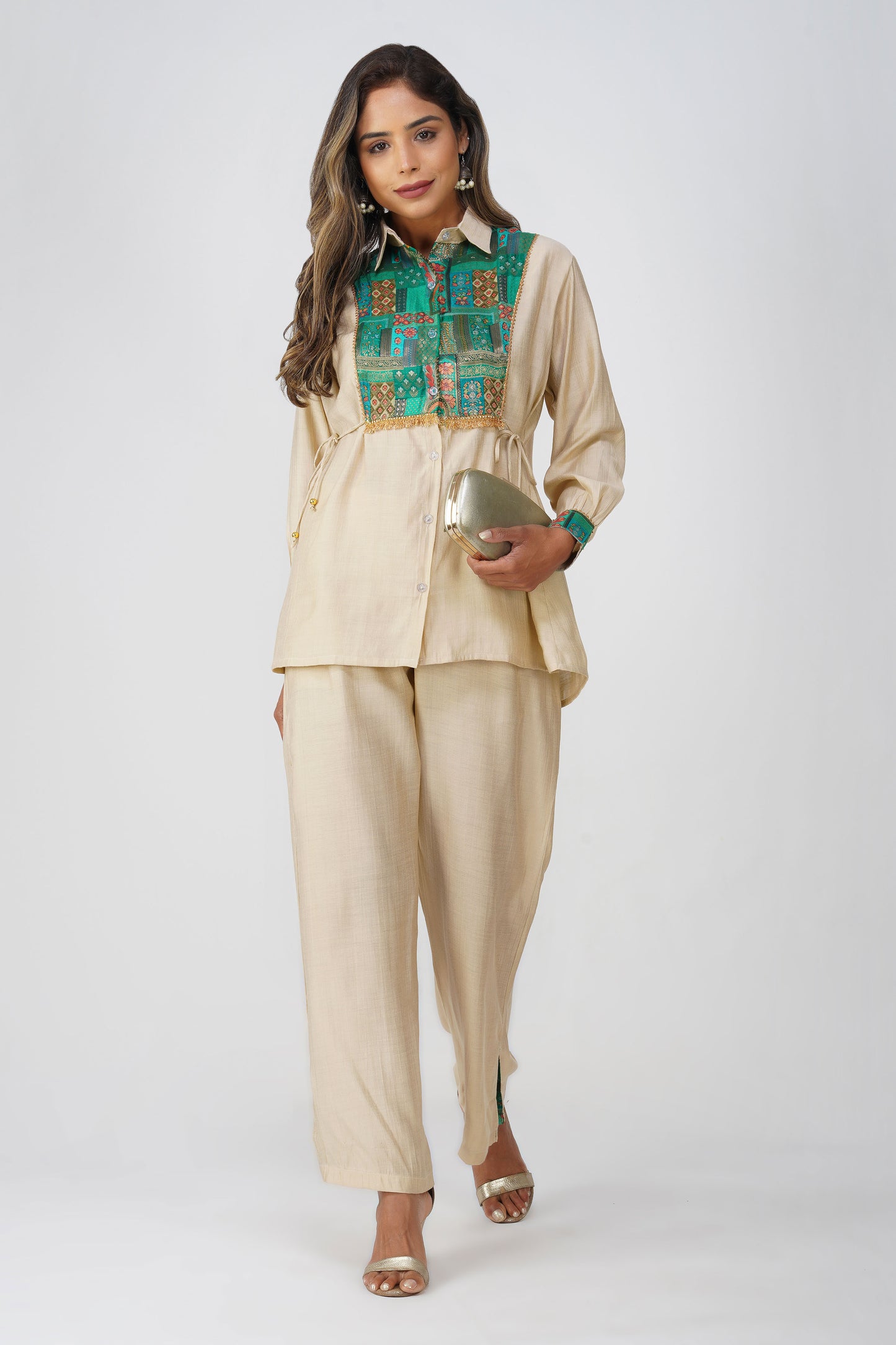 Almond Glow Banarasi Shirt Coord Set - Green