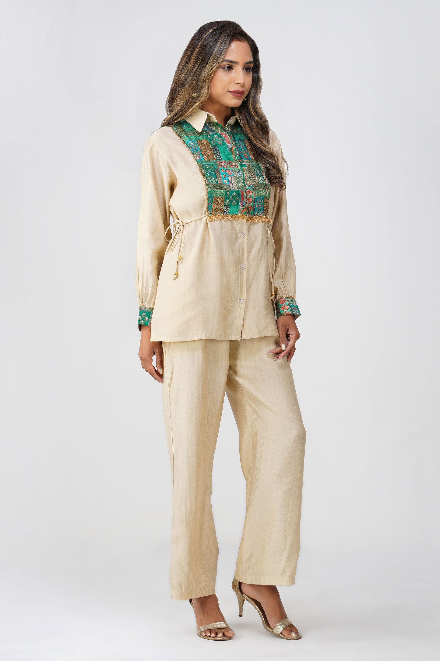 Almond Glow Banarasi Shirt Coord Set - Green