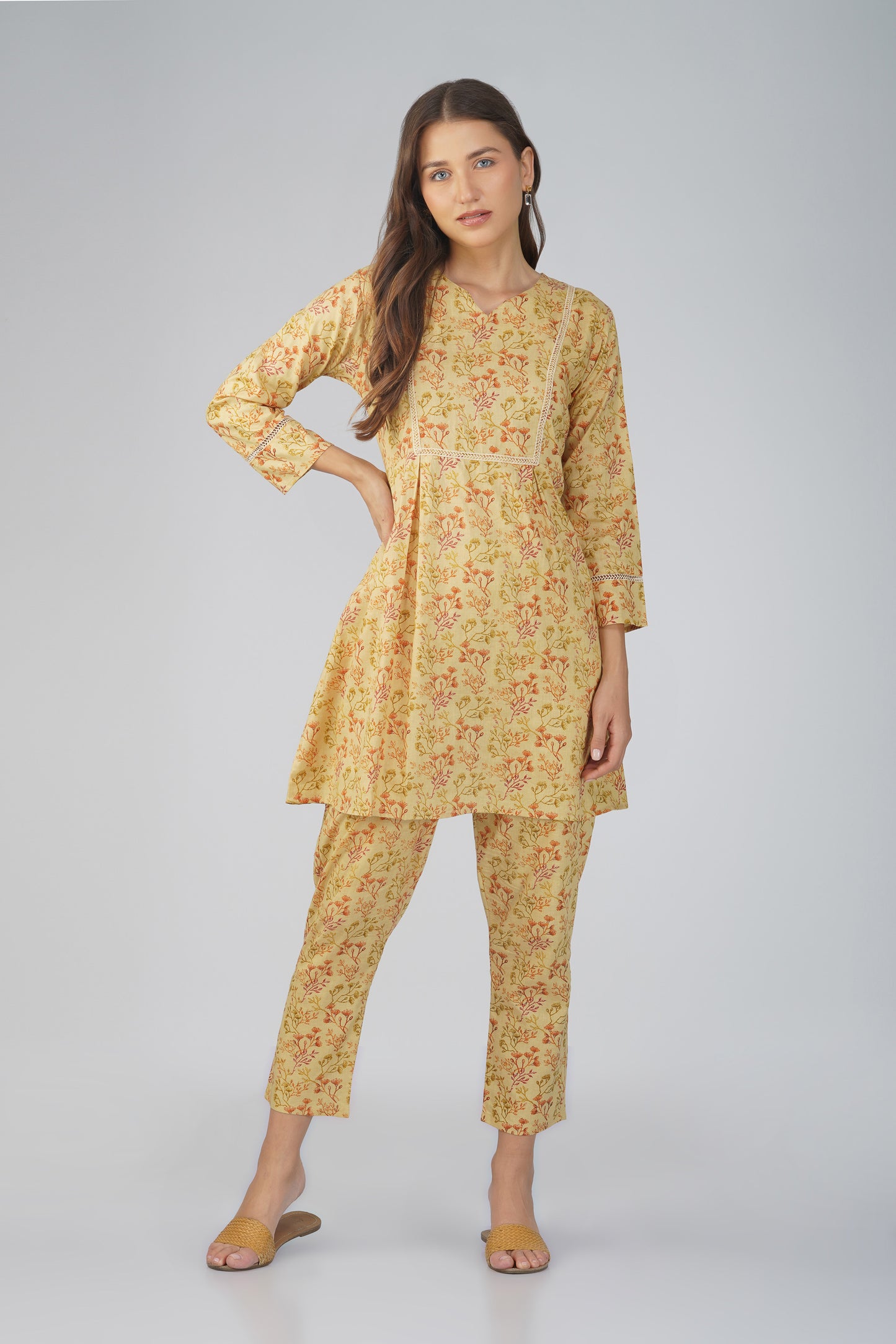 Kajal Cotton Co-ord - Yellow
