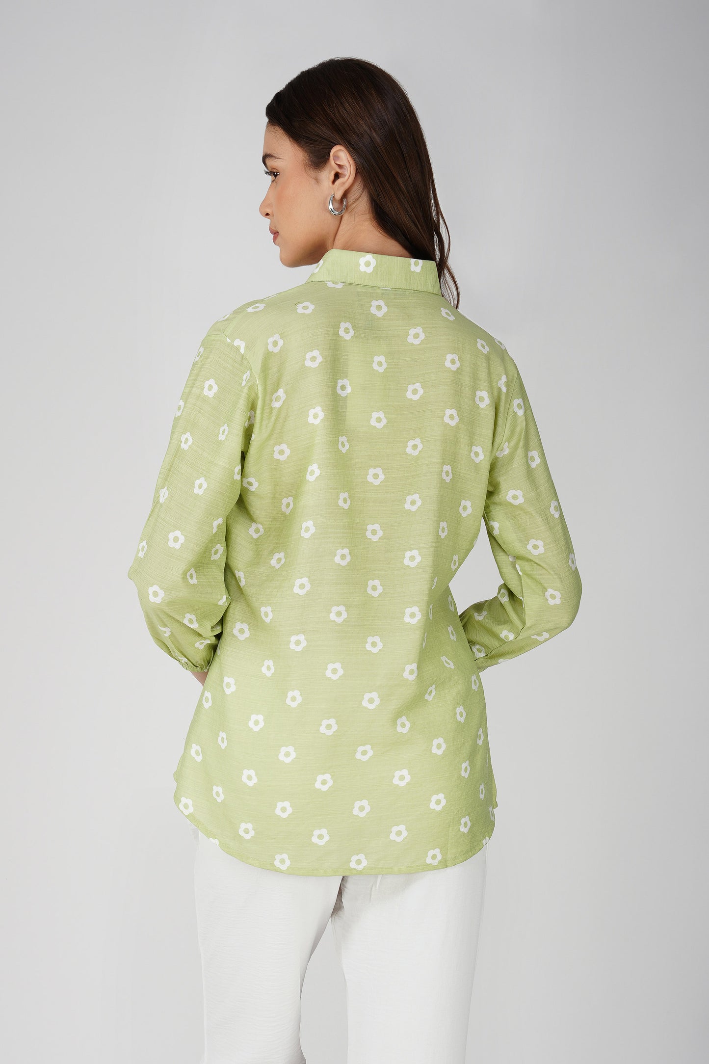 Pastel Green Tie-Up Floral Shirt Co-ord – with White Pants