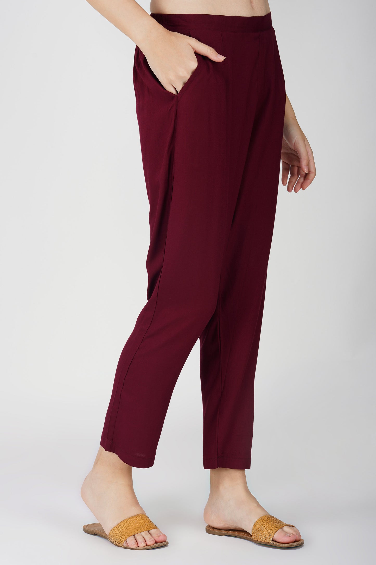Maroon Abstract Tunic Co-ord Set – Pleated Sleeve Top with Solid Pants