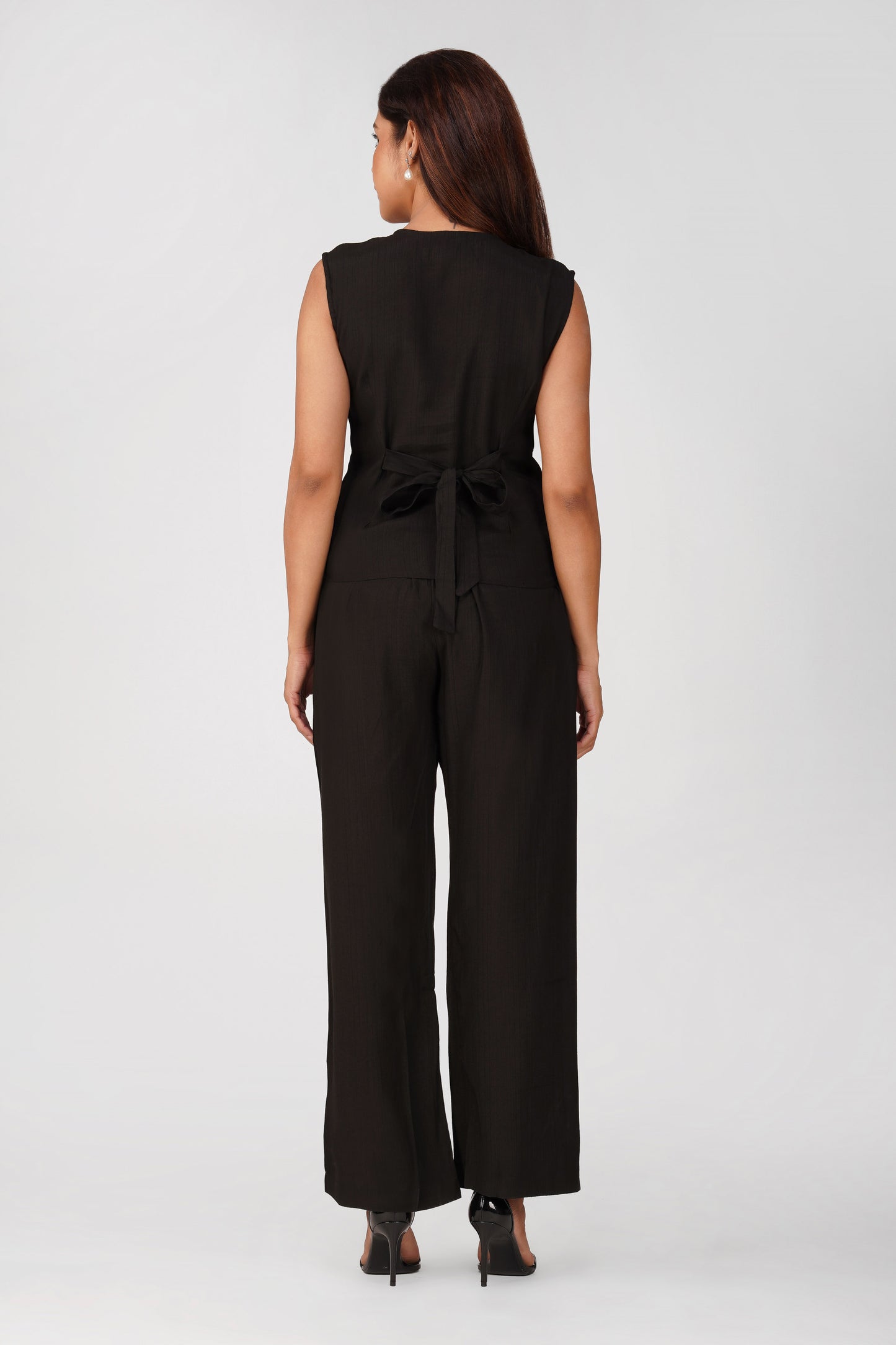 Karma Vest Co-ord Set – Black Silk Linen Western Casual Wear | Bindigasm