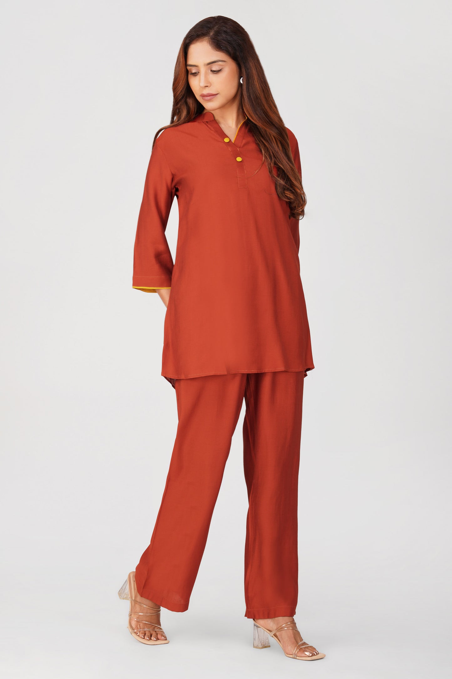 Sabr Everyday Kurta Set Rust Orange | Bindigasm