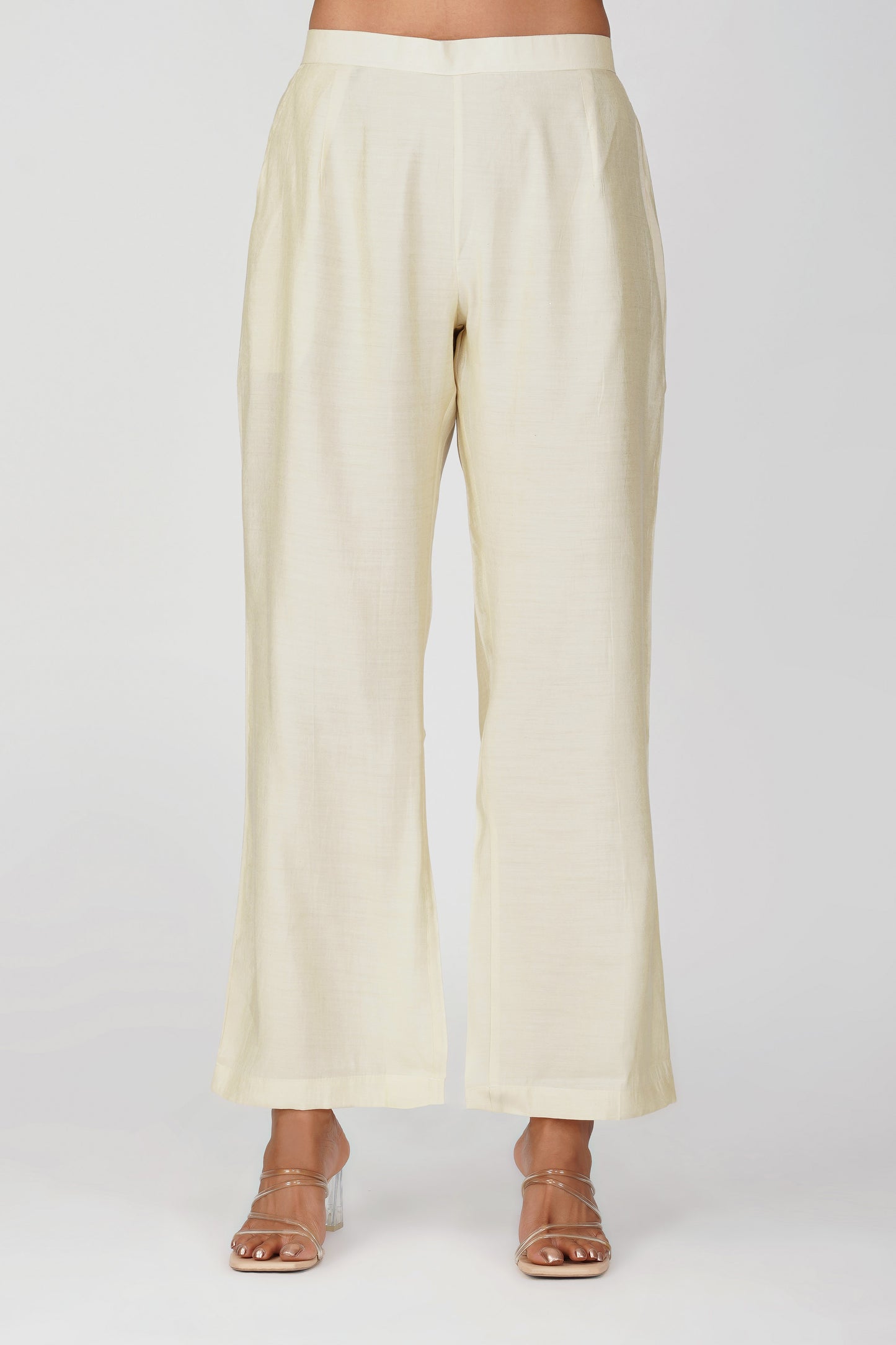Suhani Ivory Shimmer Shirt & Pants Coord Set with Handwork Yoke | Bindigasm