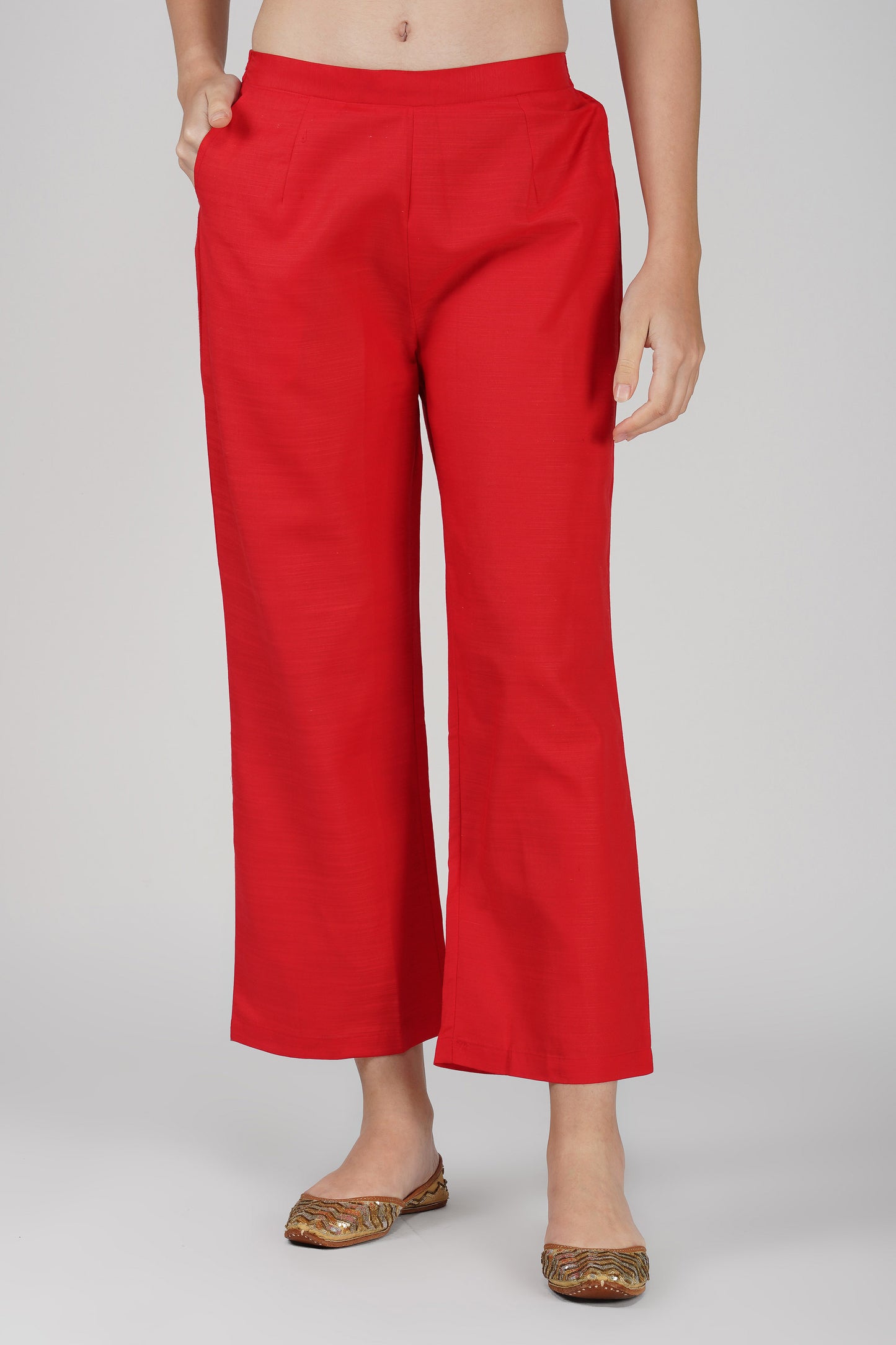 Kulfi Co-ord Set – Red Paisley Kaftan with Pearl Detail & Solid Pants (2-Piece Set)