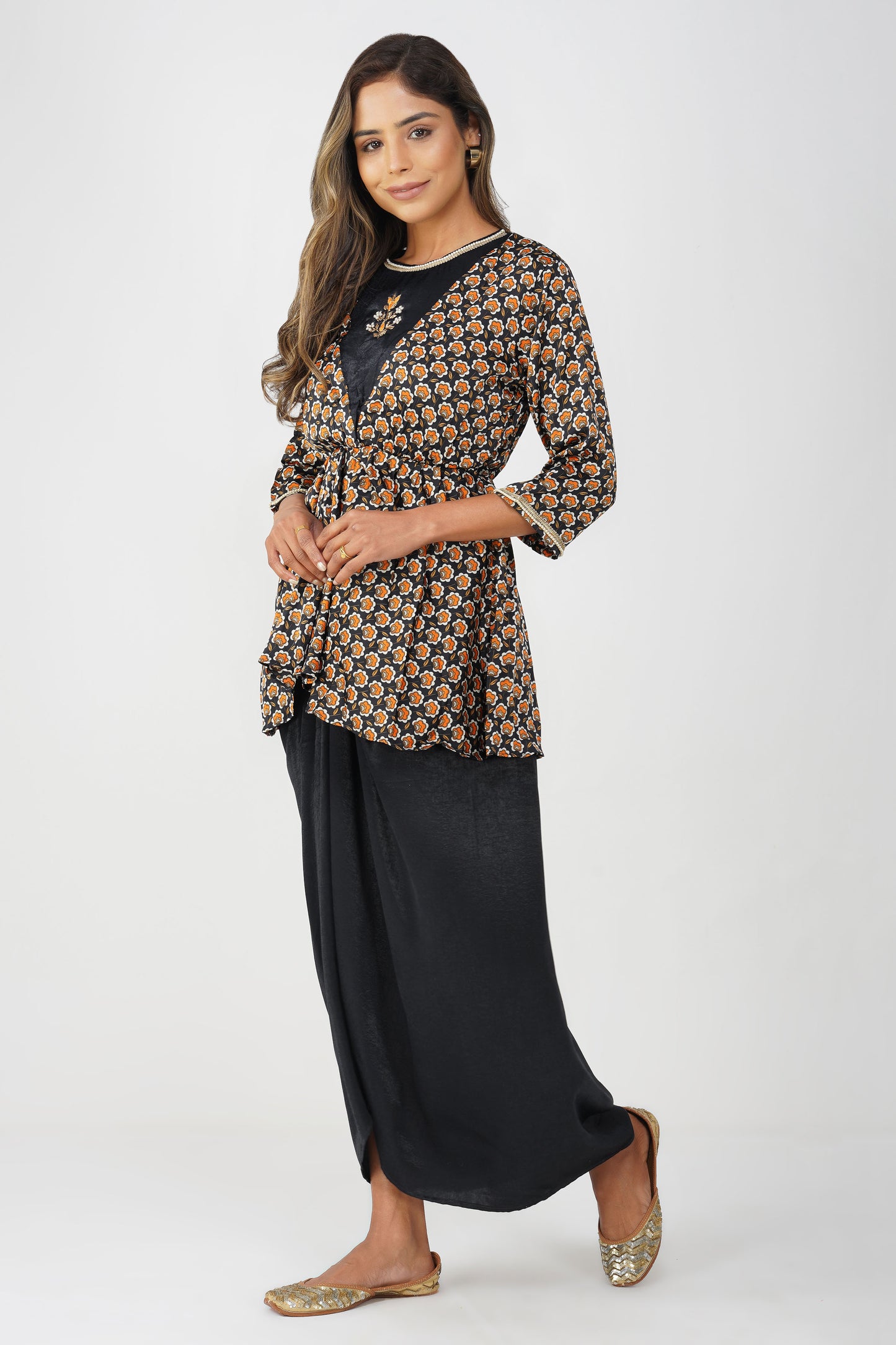 Piya Drape Skirt Set – Black Elegance