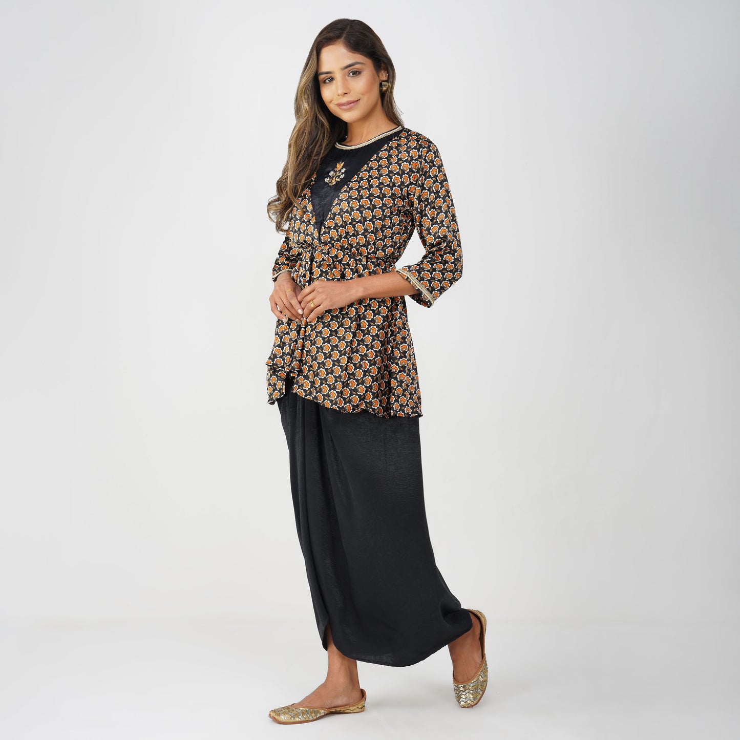Piya Drape Skirt Set – Black Elegance