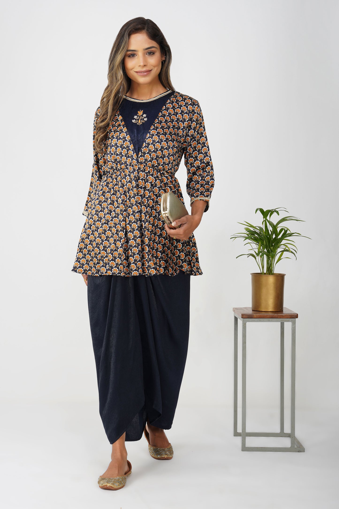 Piya Drape Skirt Set – Midnight Bloom