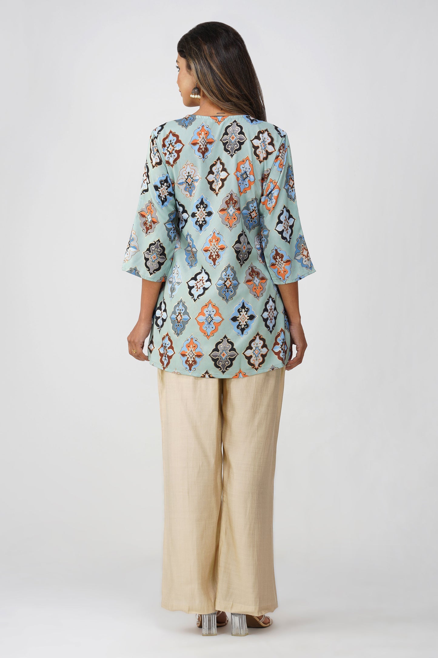 Ruhi Ikat Satin Silk Kurta Set – Mint Mosaic
