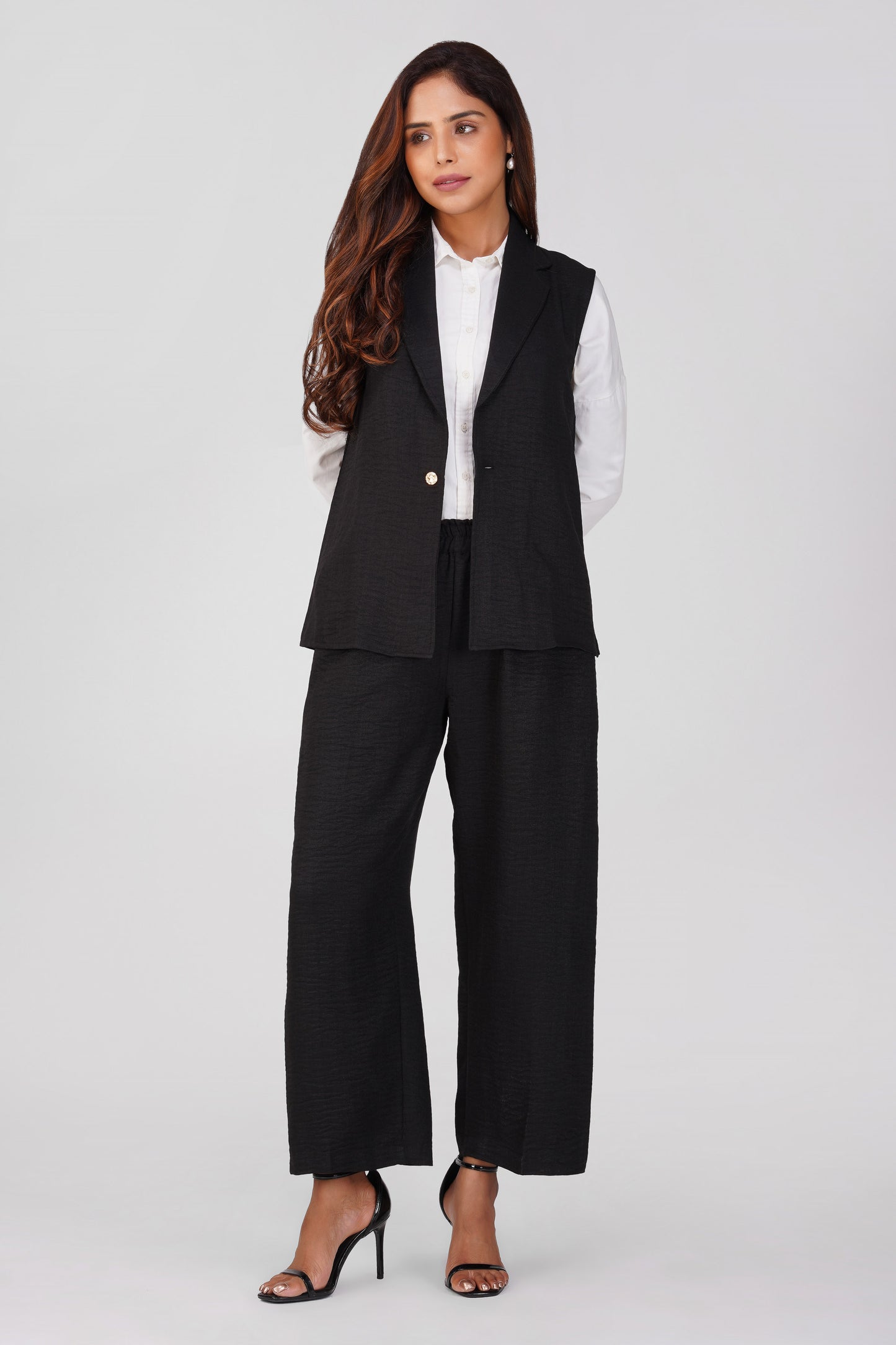 Asmi Linen Jacket Co-ord Set – Black with Paperbag Trousers | Bindigasm