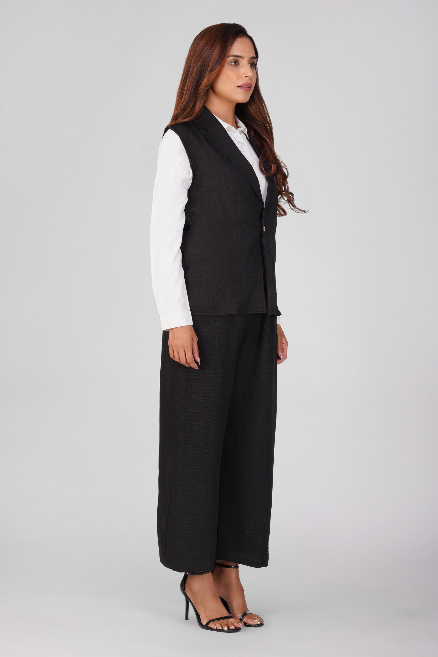 Asmi Linen Jacket Co-ord Set – Black with Paperbag Trousers | Bindigasm