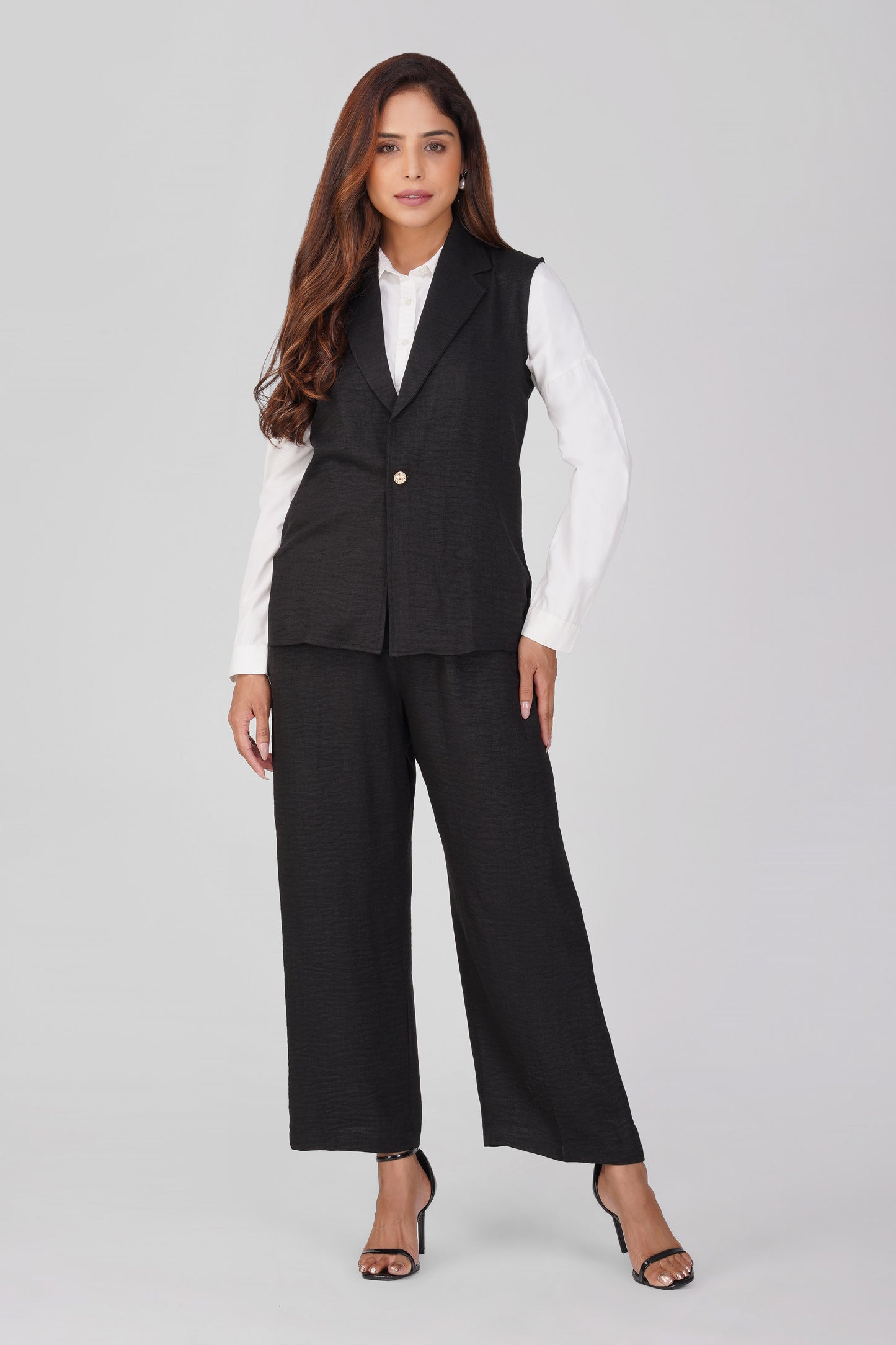 Asmi Linen Jacket Co-ord Set – Black with Paperbag Trousers | Bindigasm