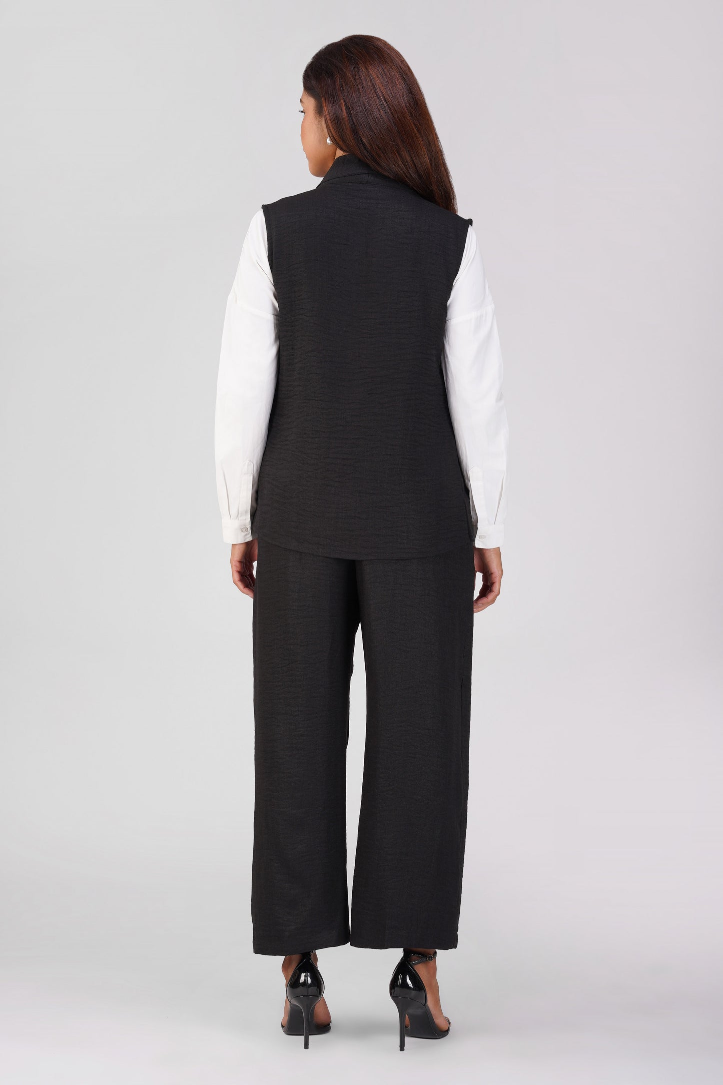 Asmi Linen Jacket Co-ord Set – Black with Paperbag Trousers | Bindigasm