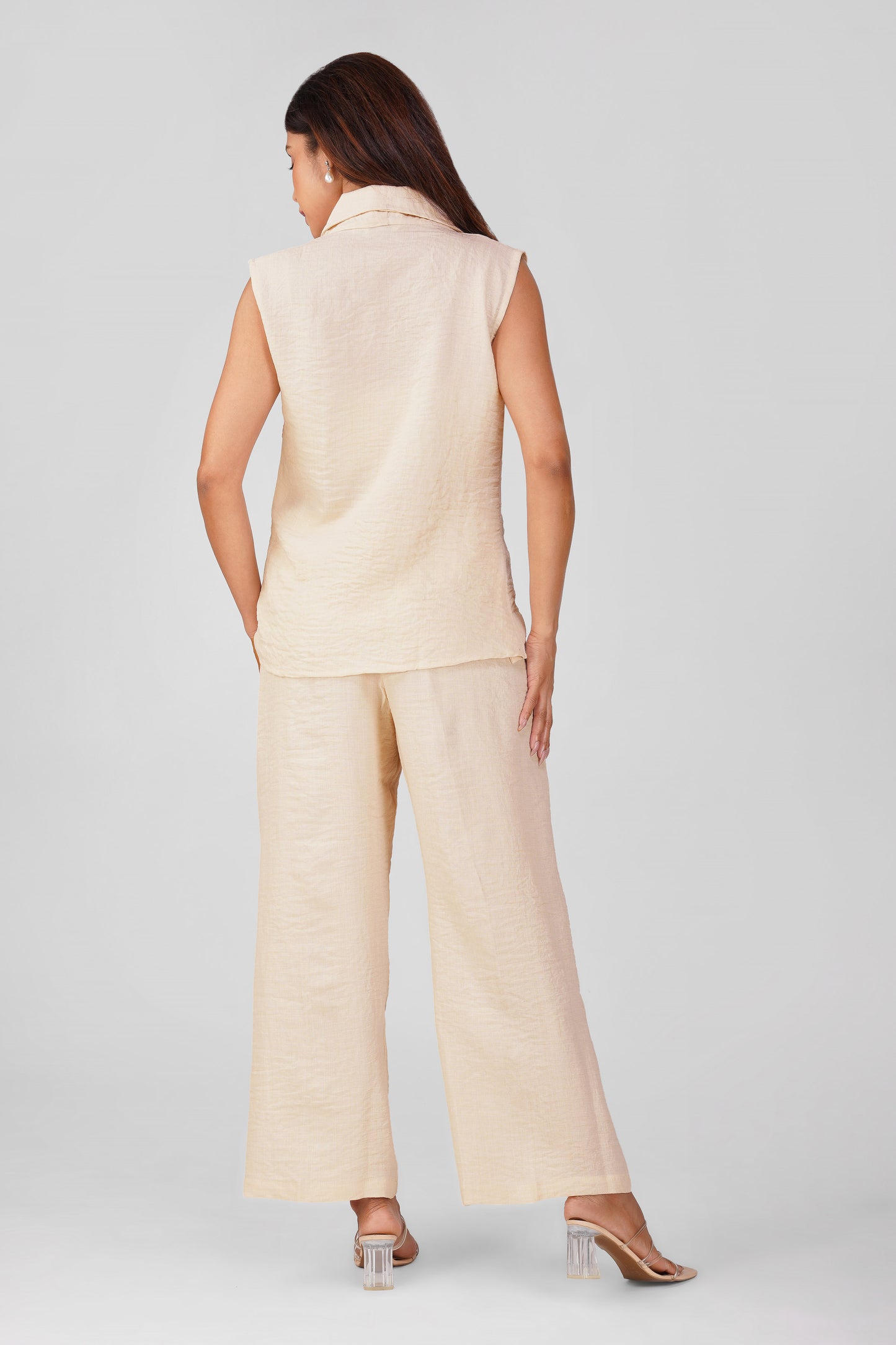 Asmi Linen Jacket Co-ord Set – Ivory with Paperbag Trousers | Bindigasm
