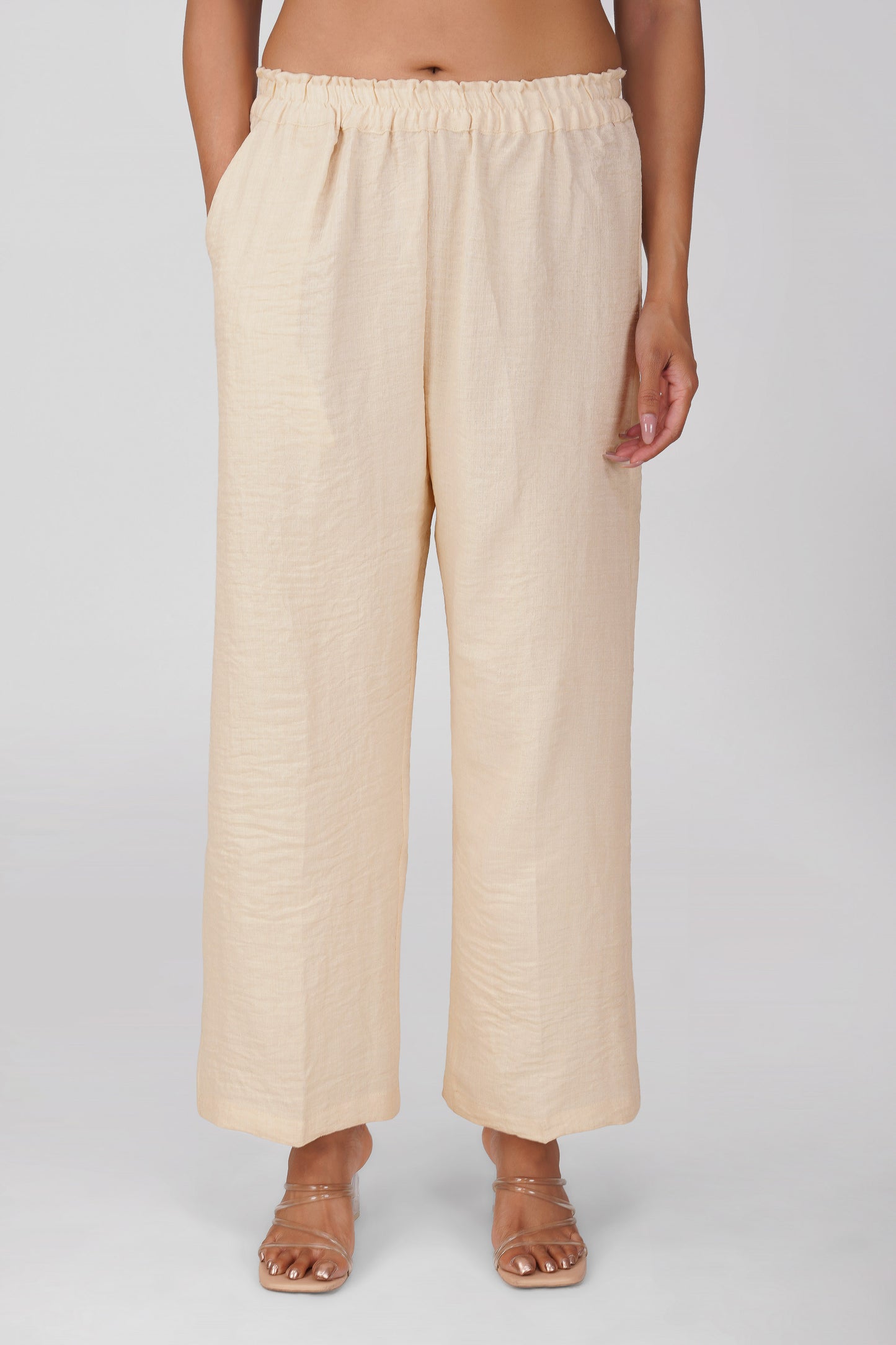 Asmi Linen Jacket Co-ord Set – Ivory with Paperbag Trousers | Bindigasm