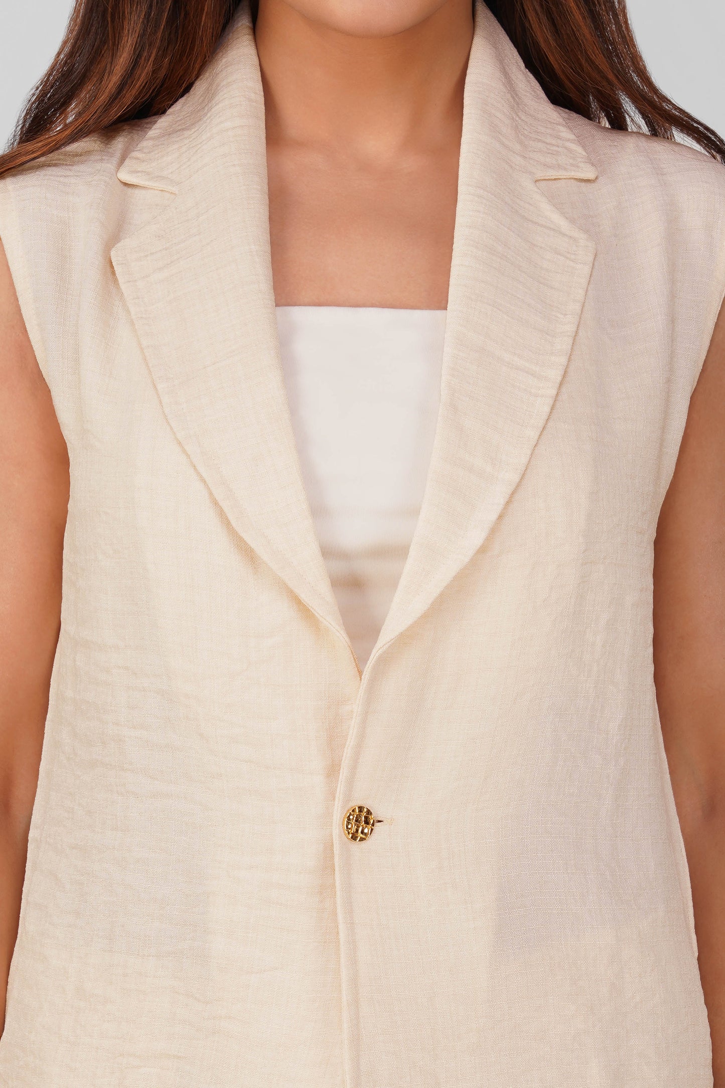 Asmi Linen Jacket Co-ord Set – Ivory with Paperbag Trousers | Bindigasm