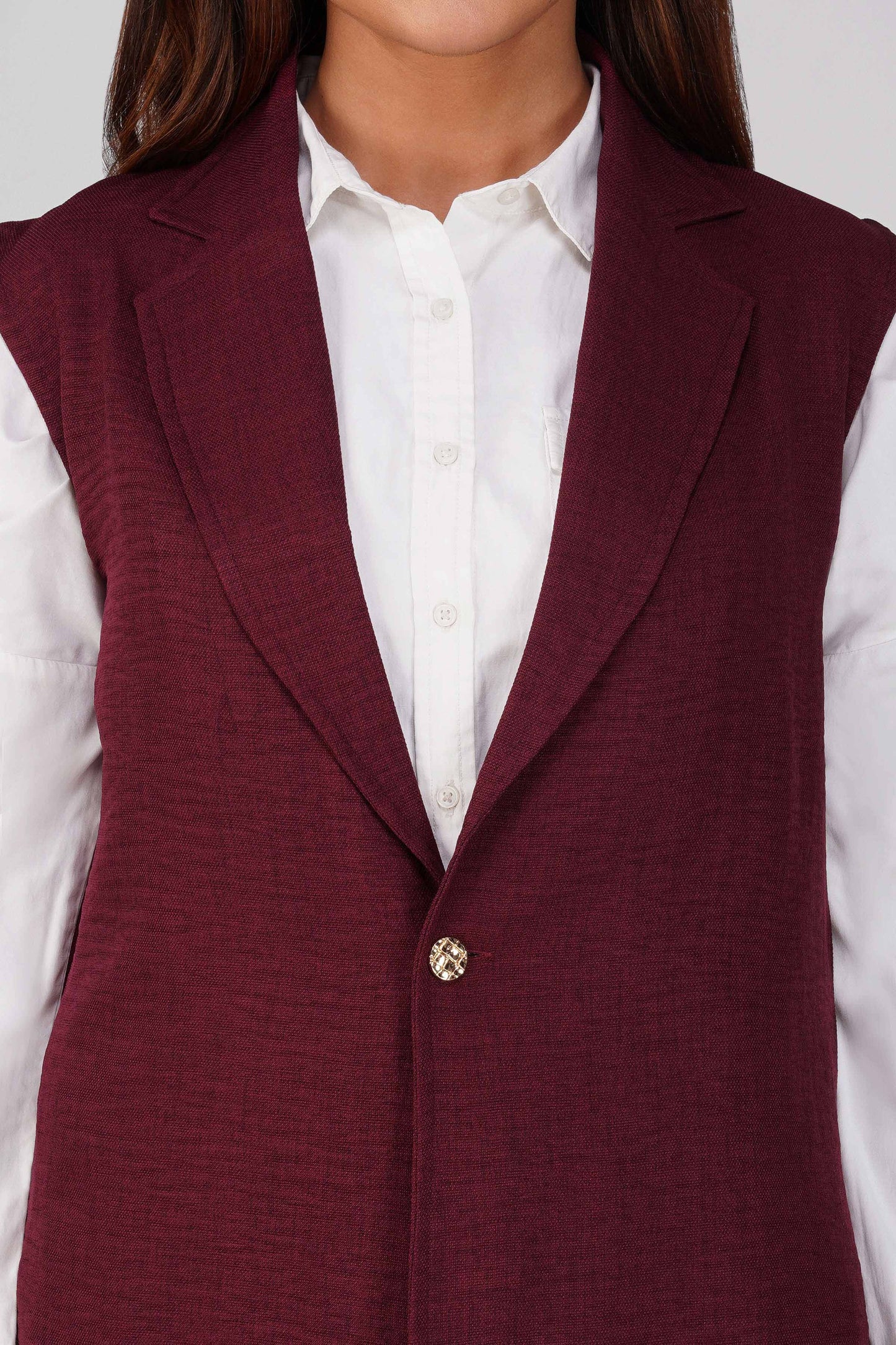 Asmi Linen Jacket Co-ord Set – Maroon with Paperbag Trousers | Bindigasm