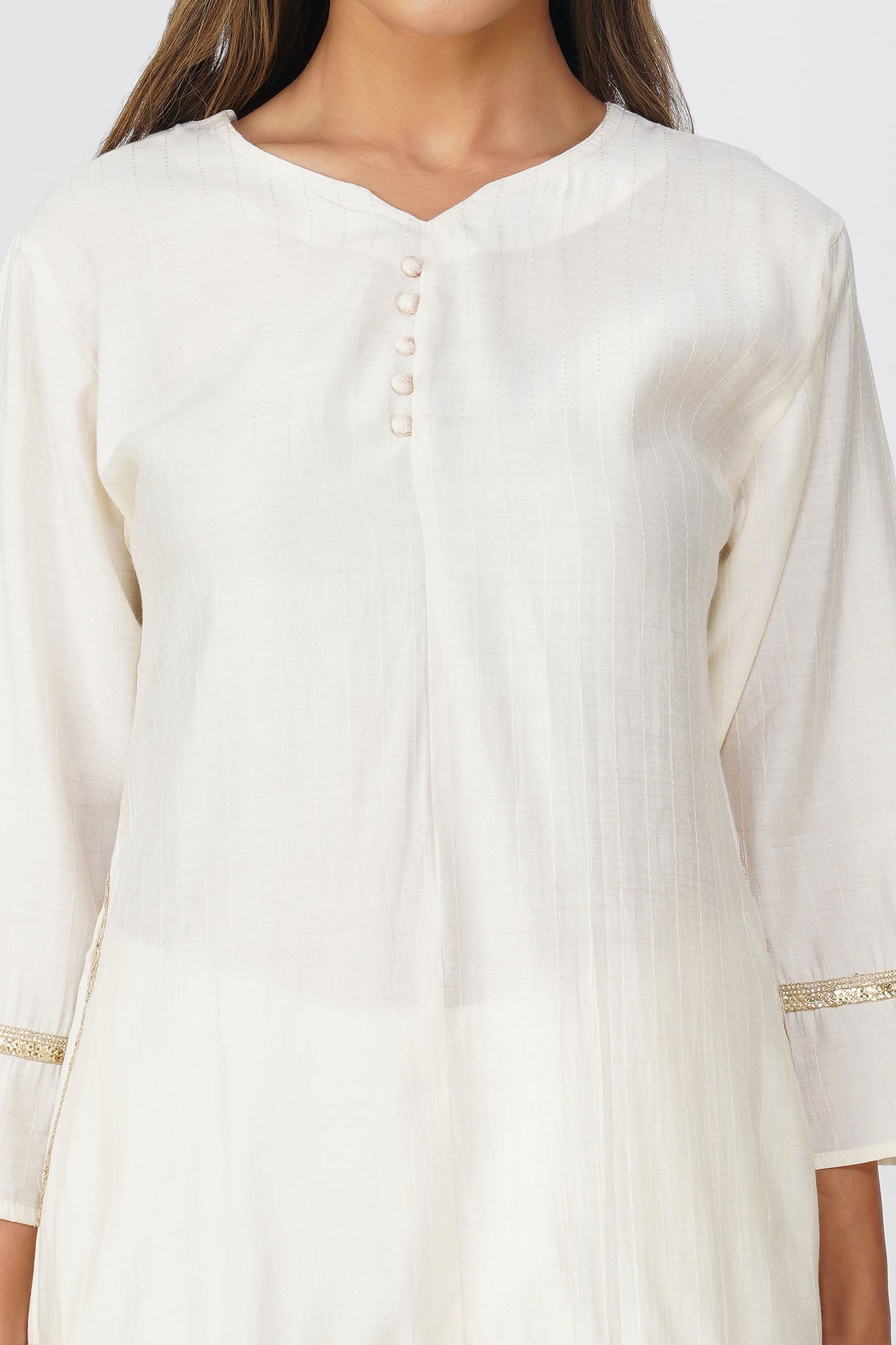 Taara Stripes Gold Lace Coord Set – White
