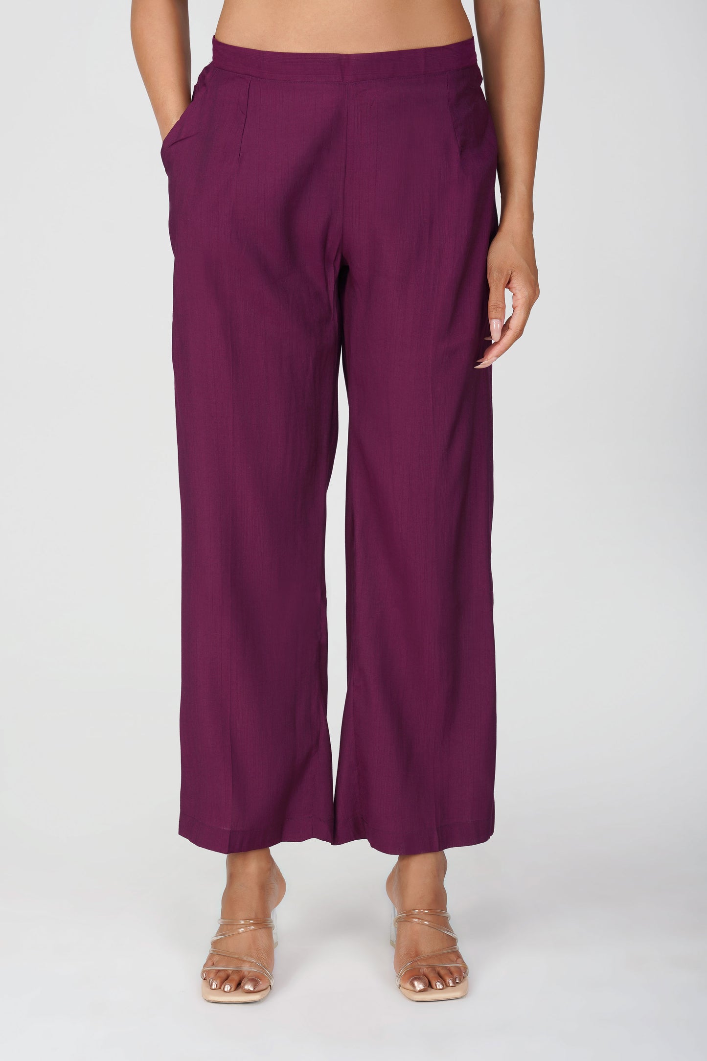 Cham Cham Co-ord Set – Purple | Elegant V-Neck Short Kurta with Gold Threads – Bindigasm
