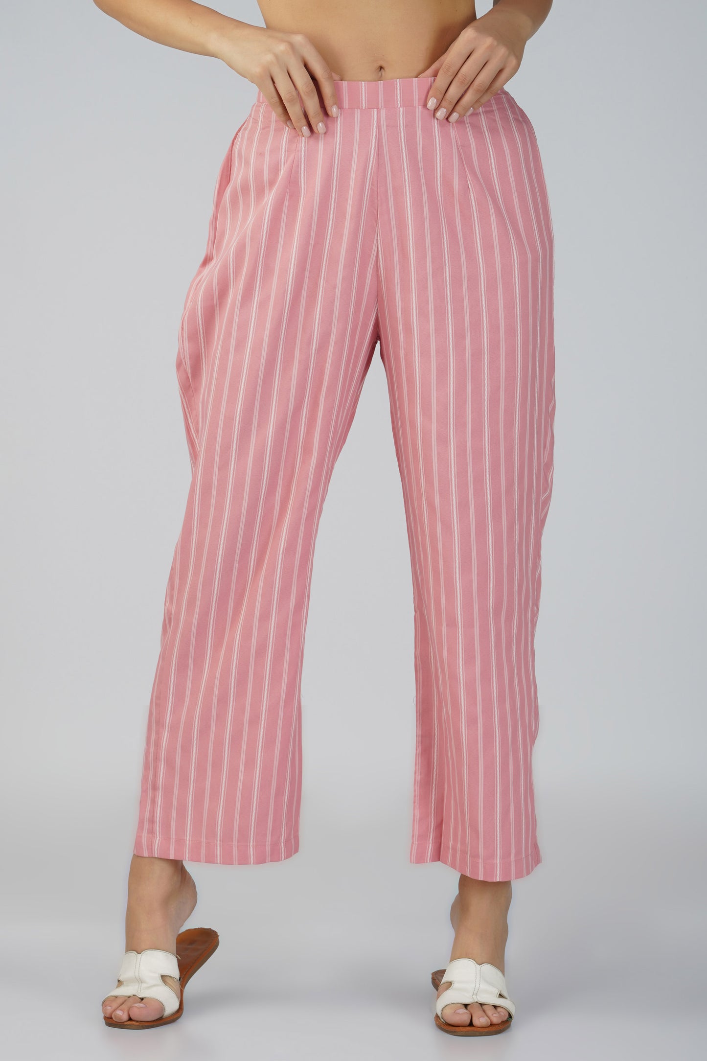 Raahi Blush Peach Jacket Co-ord Set – 3-Piece with Spaghetti Top & Striped Flared Pants