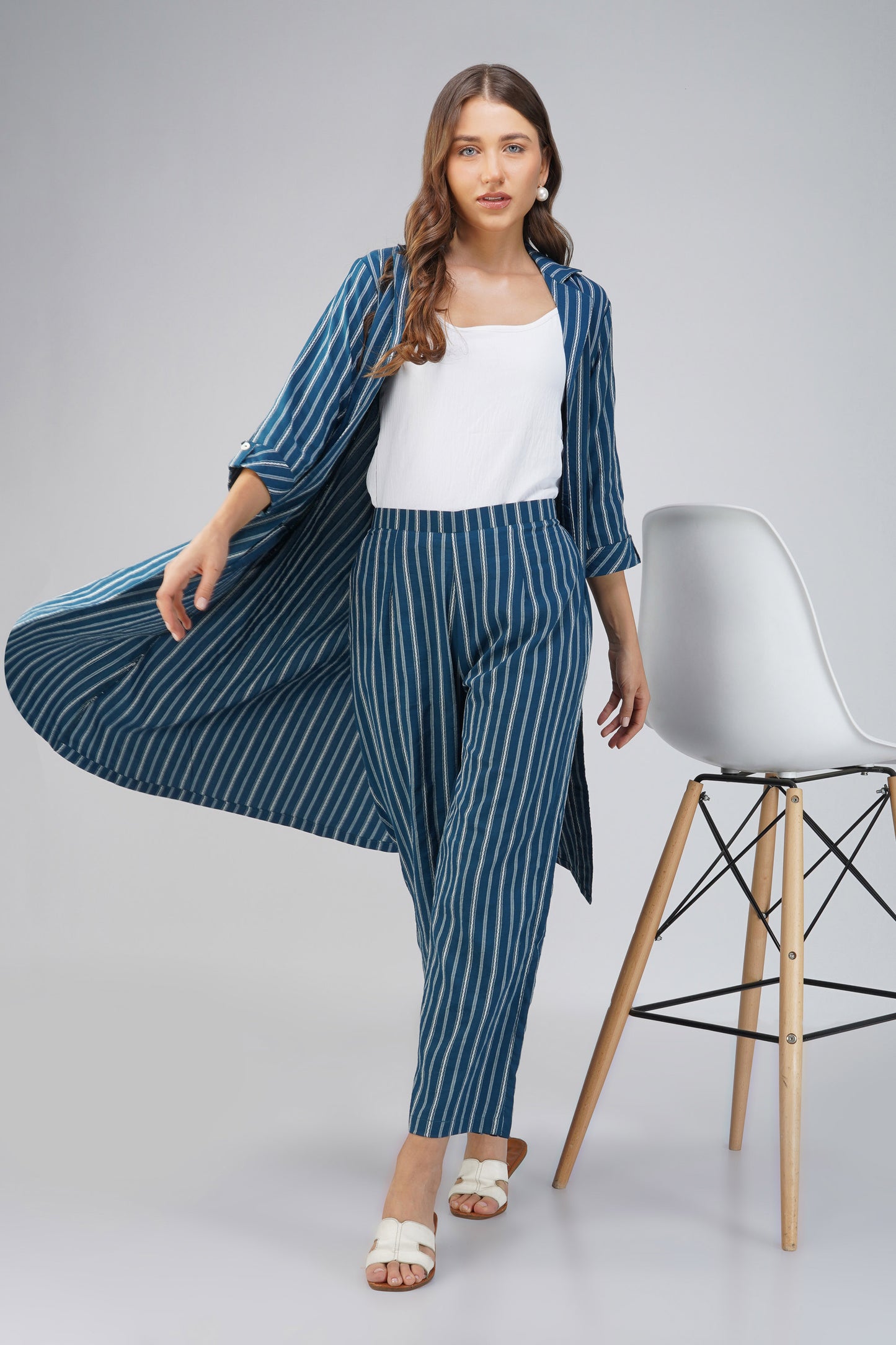 Raahi Dark Blue Jacket Co-ord Set β 3-Piece with Spaghetti Top & Flared Pants