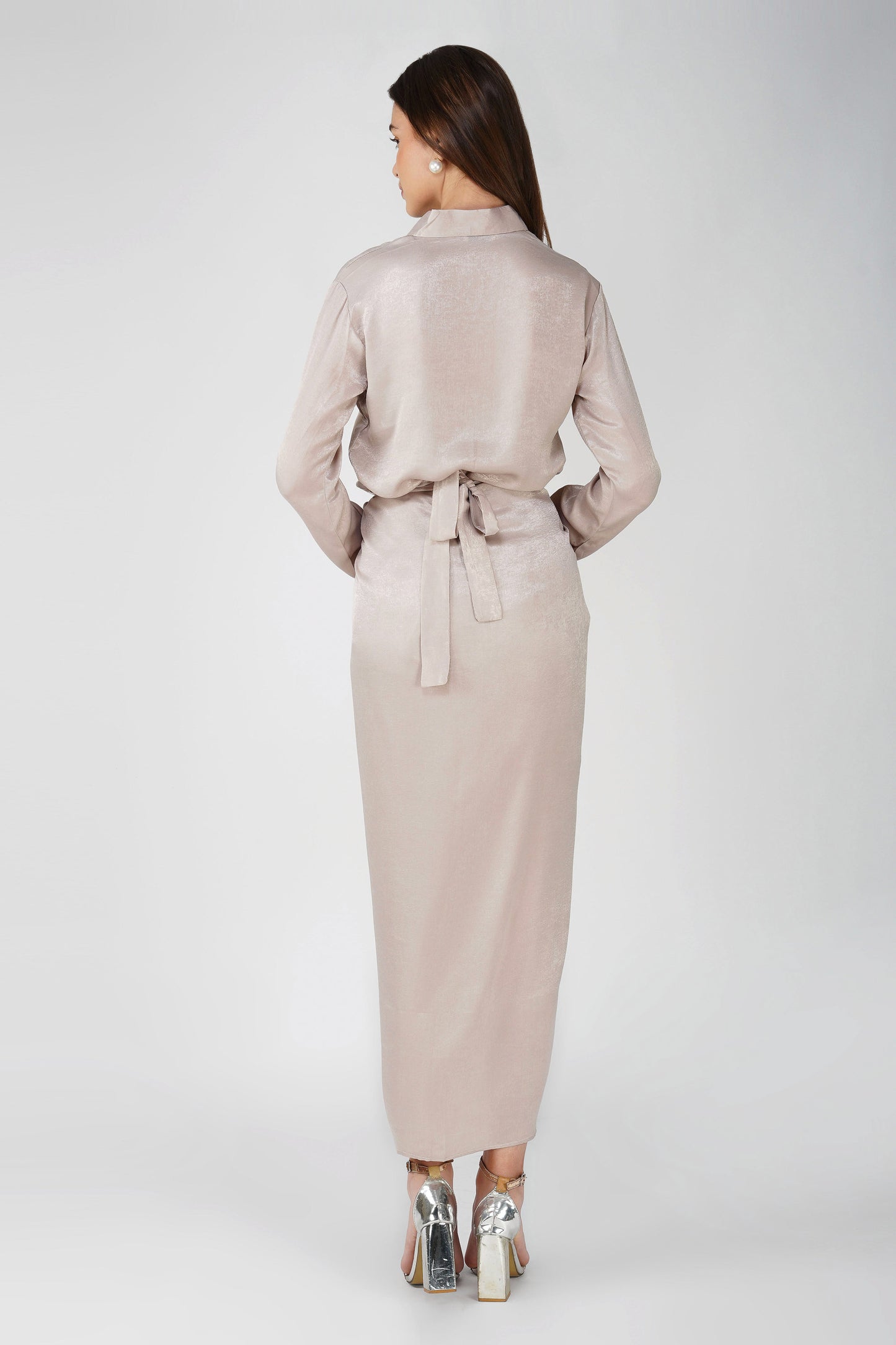Nura Drape Skirt Set – Champagne Glow (3-Piece Set)