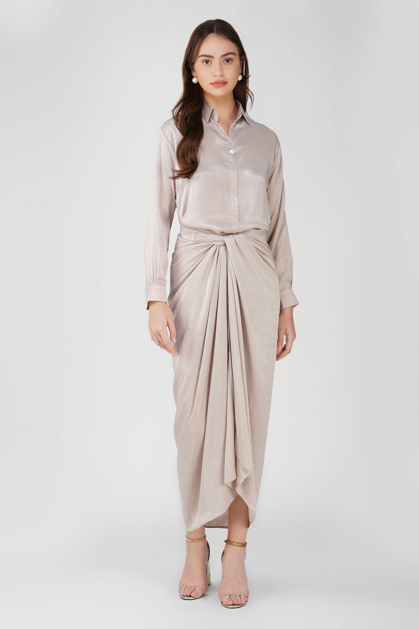 Nura Drape Skirt Set – Champagne Glow (3-Piece Set)
