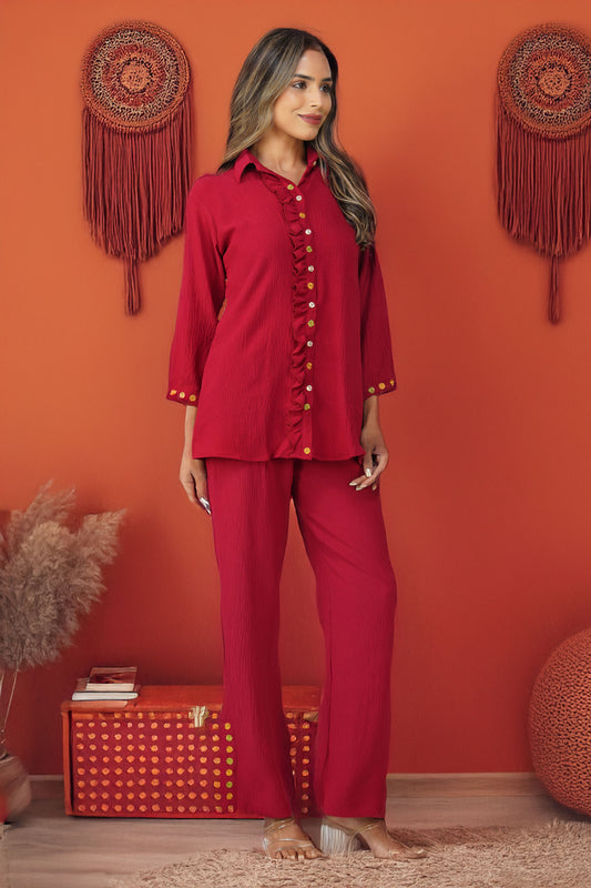 Phoolmati Embroidered Coord Set – Vermilion Red by Bindigasm
