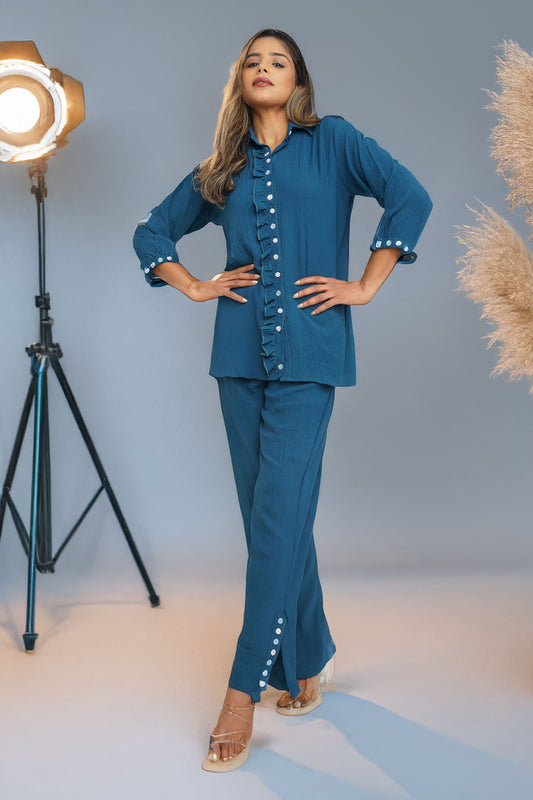 Phoolmati Embroidered Coord Set – Peacock Blue by Bindigasm