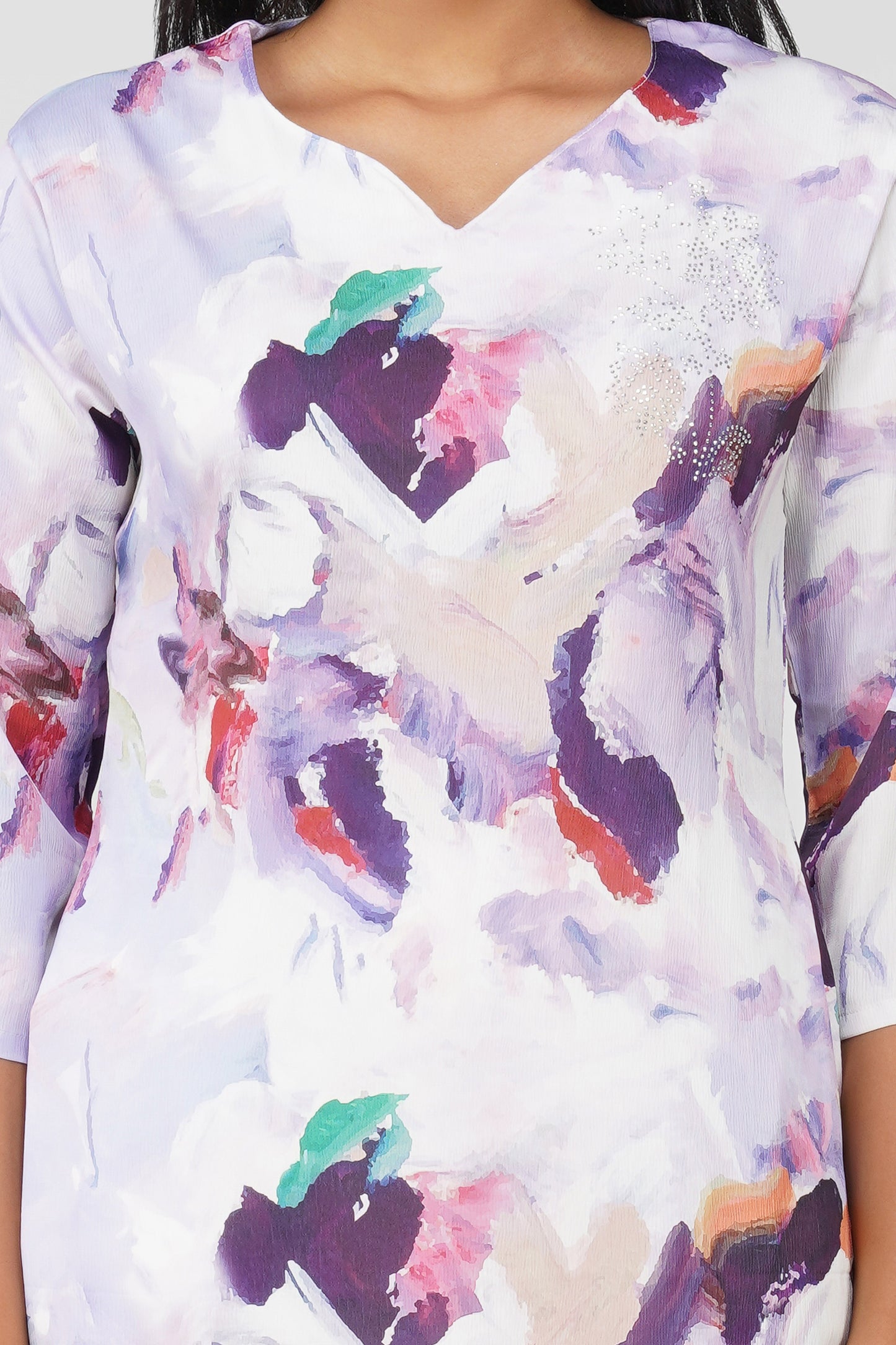 Lavender Swarovski Tunic Co-ord – Printed Casual Set with Pants