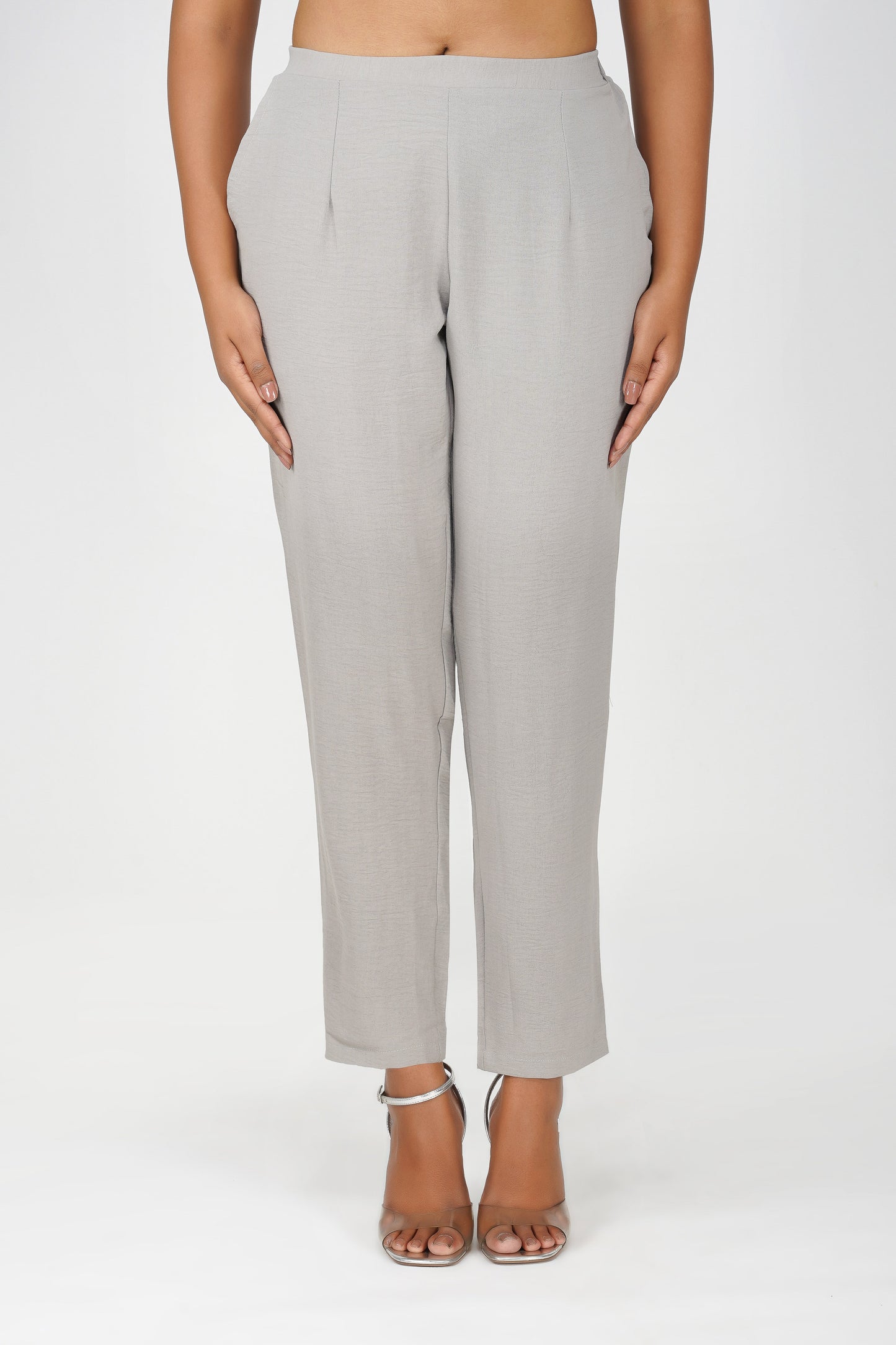 Grey Swarovski Tunic Co-ord – Printed Casual Set with Straight Pants