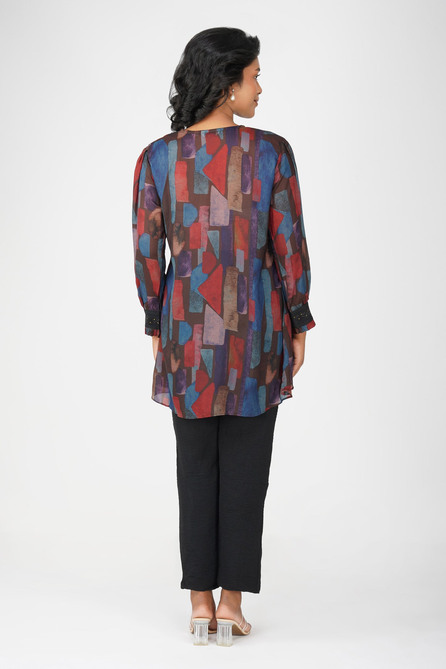 Coffee Multicolour Swarovski Tunic Set โ Printed Festive Co-ord with Pants
